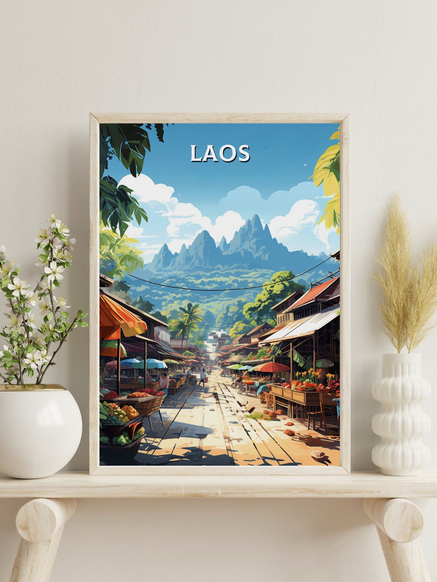 Laos Poster | Laos Print | Luang Prabang Poster | Luang Prabang Market | Night Market Poster | Laos Travel Print | Laos Wall Art | ID 852