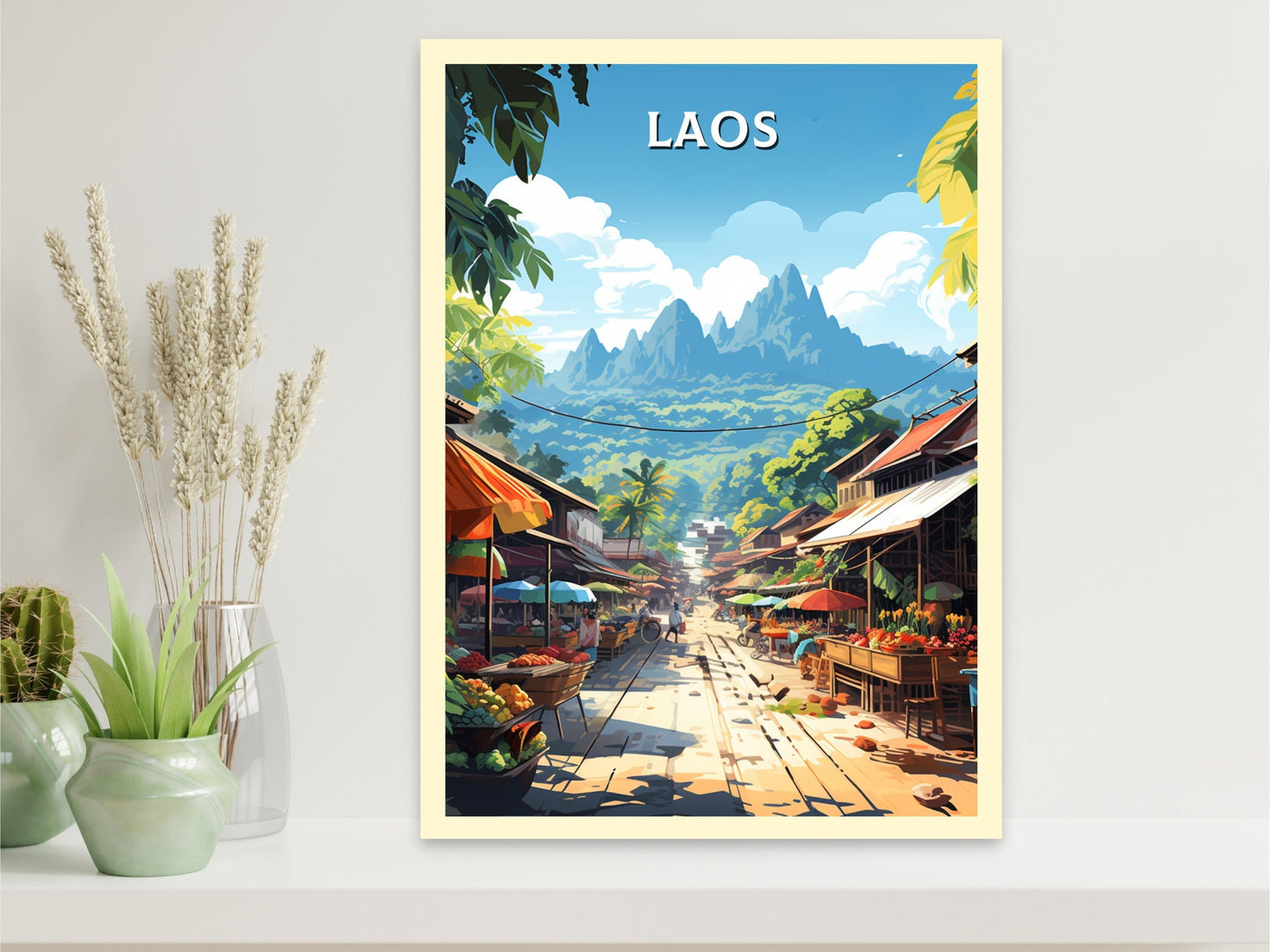 Laos Poster | Laos Print | Luang Prabang Poster | Luang Prabang Market | Night Market Poster | Laos Travel Print | Laos Wall Art | ID 852