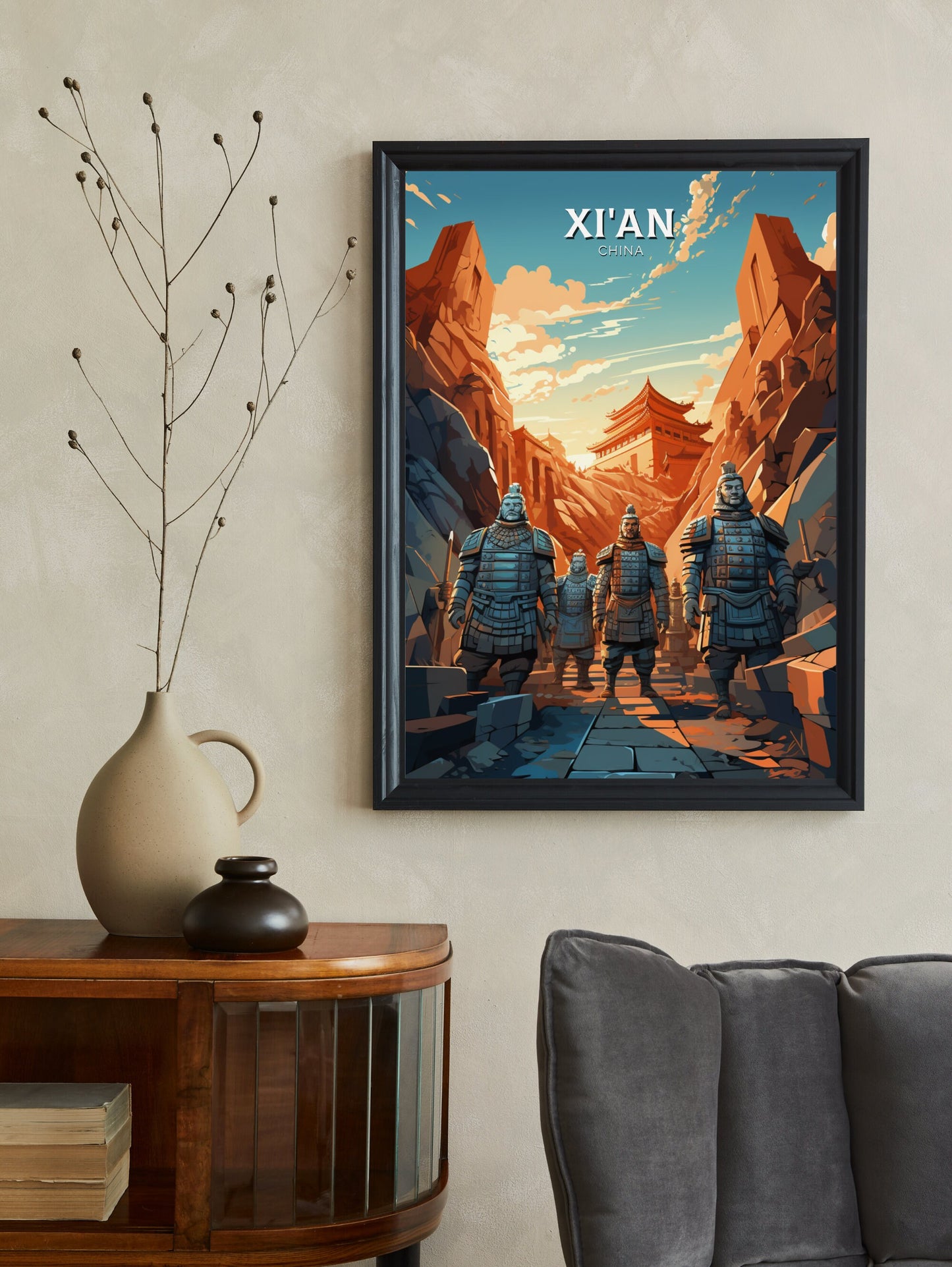 Xi'an Print | Xi'an Poster | Xi'an Illustration | Xi'an Travel Print | China Travel Poster | Xi'an Terracotta Army Print | China Army ID 854