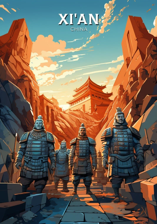 Xi'an Print | Xi'an Poster | Xi'an Illustration | Xi'an Travel Print | China Travel Poster | Xi'an Terracotta Army Print | China Army ID 854