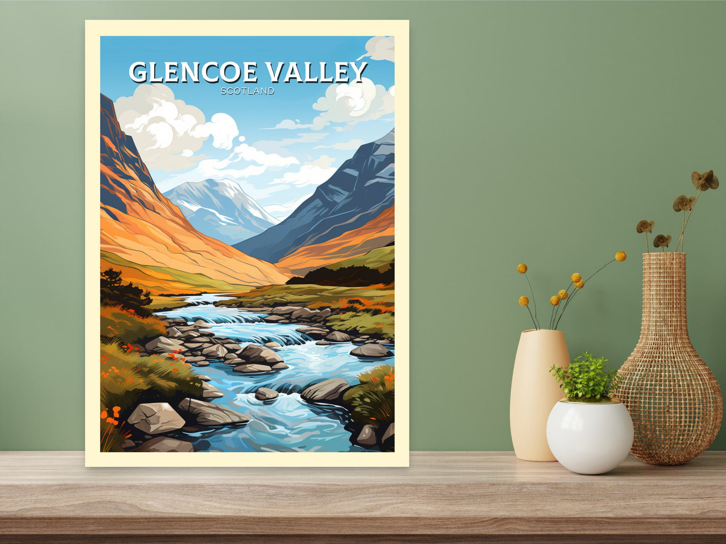 Glencoe Valley Travel Print | Glencoe Valley Travel Poster | Glencoe Valley Art | Scotland Art | Scotland Poster | Scotland Print | ID 867