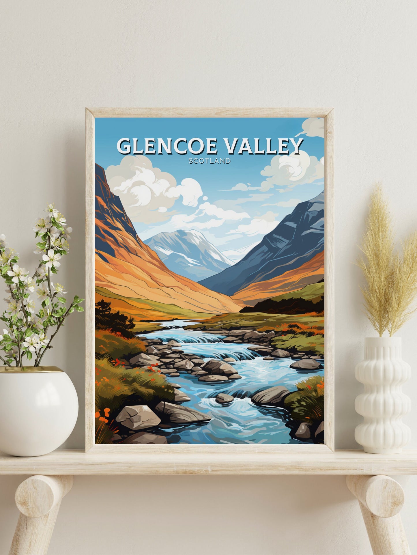 Glencoe Valley Travel Print | Glencoe Valley Travel Poster | Glencoe Valley Art | Scotland Art | Scotland Poster | Scotland Print | ID 867