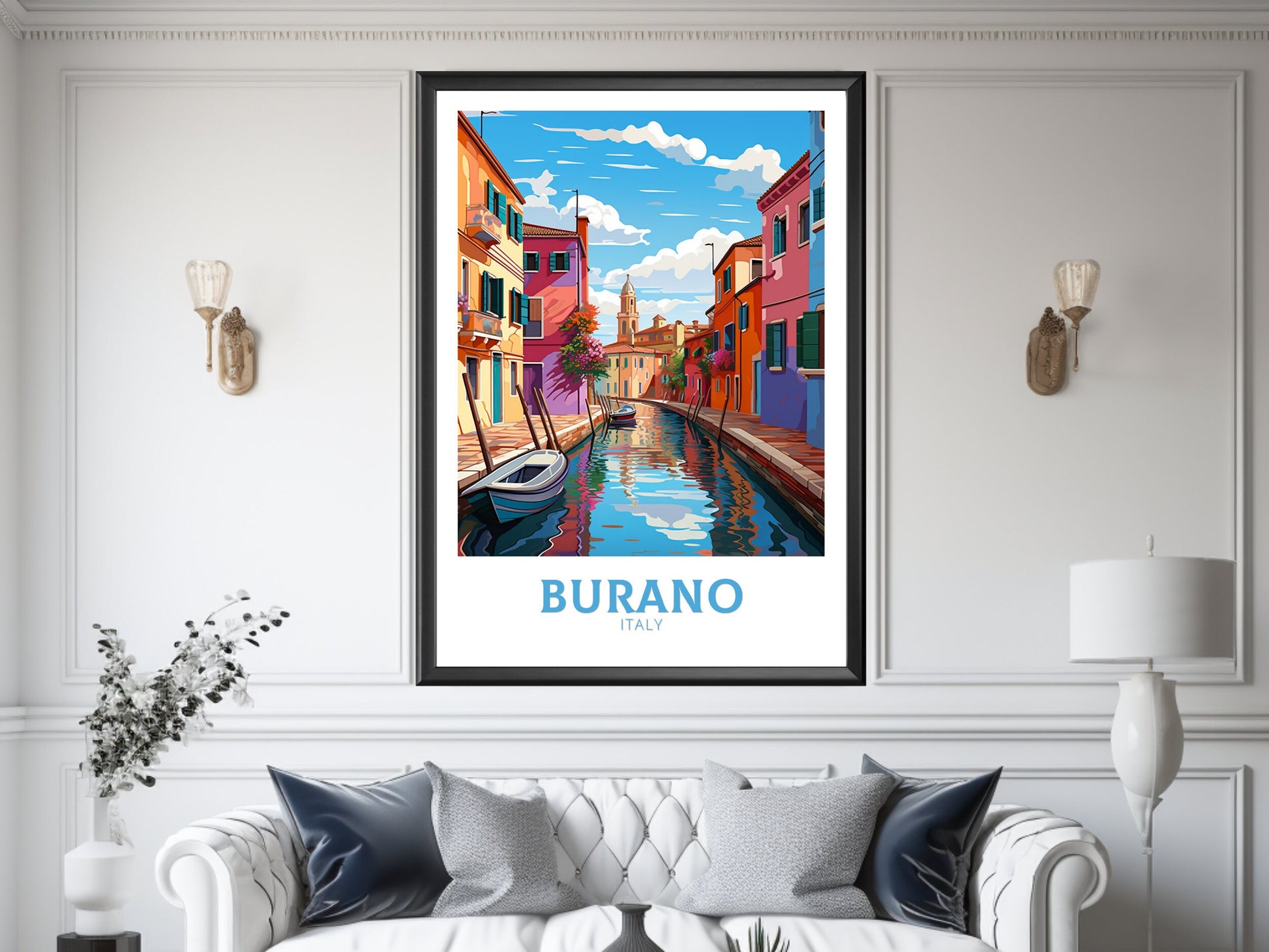 Burano Italy Poster | Italy Illustration | Travel Gifts | Burano Coast Poster | Italy Print | Housewarming Gift | Burano City Print | ID 876