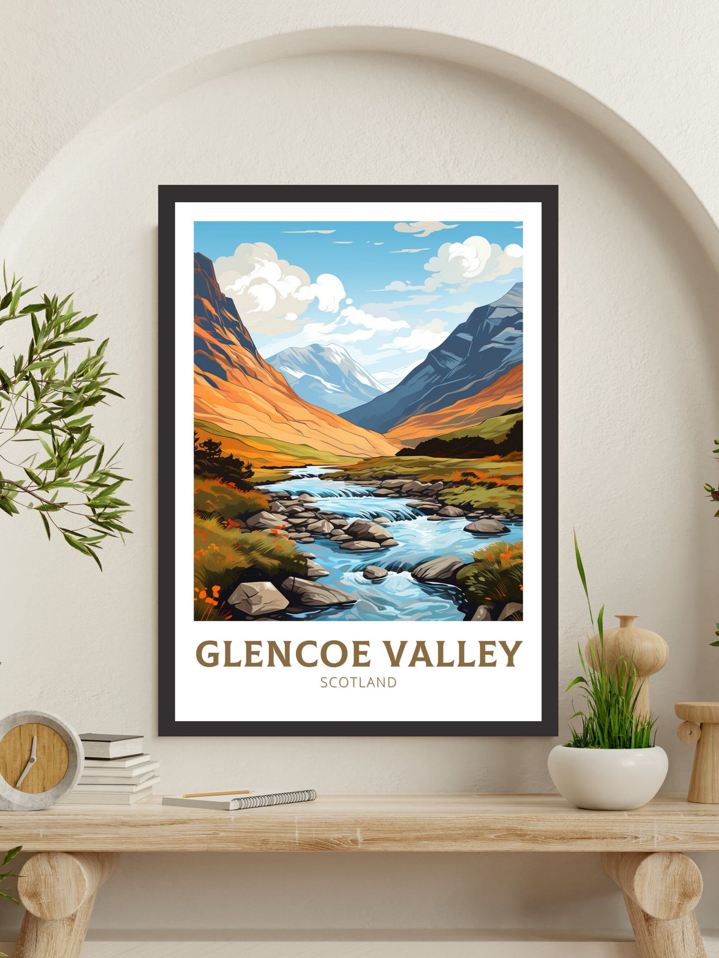 Glencoe Valley Travel Poster | Glencoe Valley Travel Print | Glencoe Valley Art | Scotland Art | Scotland Print | Scotland Poster | ID 873