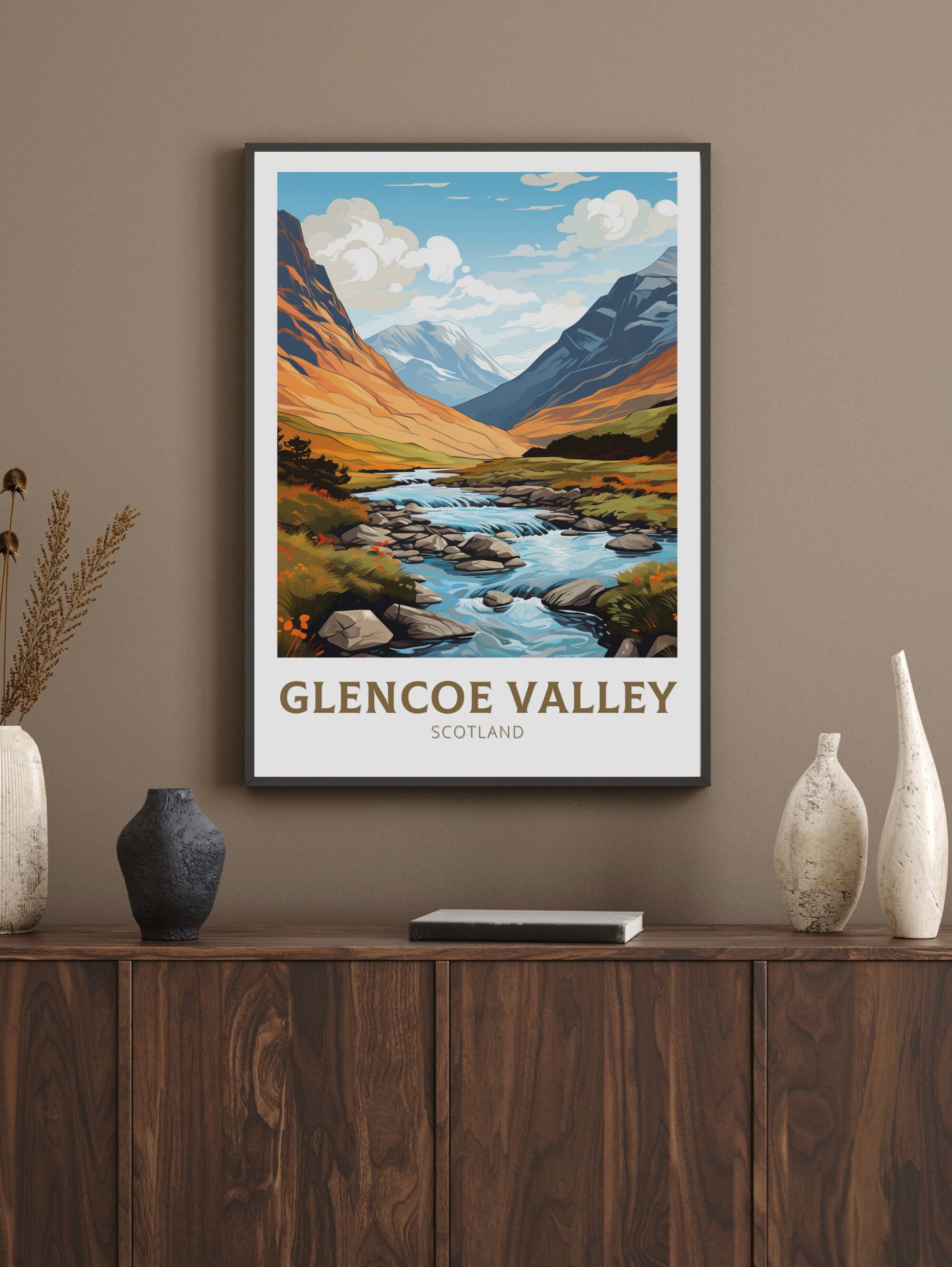 Glencoe Valley Travel Poster | Glencoe Valley Travel Print | Glencoe Valley Art | Scotland Art | Scotland Print | Scotland Poster | ID 873