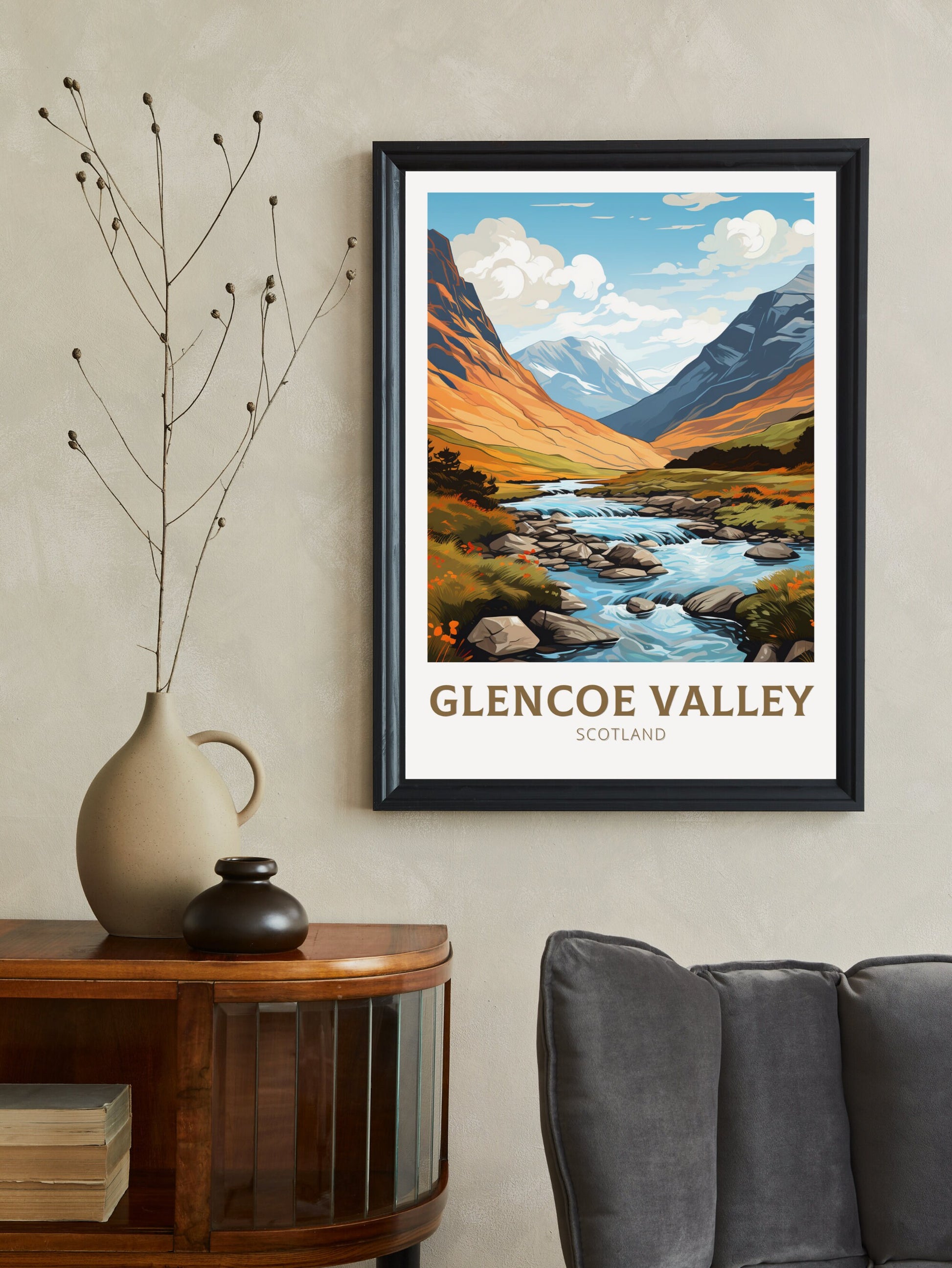 Glencoe Valley Travel Poster | Glencoe Valley Travel Print | Glencoe Valley Art | Scotland Art | Scotland Print | Scotland Poster | ID 873