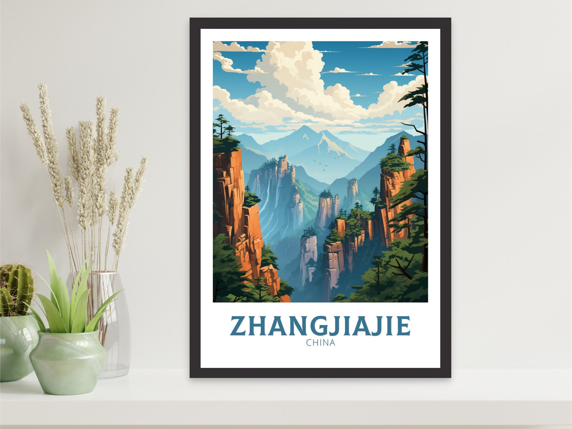 Zhangjiajie Print | Zhangjiajie Travel Poster | Zhangjiajie Illustration | Avatar Forest | Zhangjiajie National Forest Park Print | ID 858