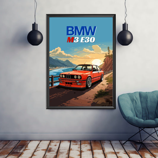 BMW M3 E30 Print, BMW M3 E30 Poster, 1980s Car, Vintage Car Print, Car Print, Car Poster, Car Art, Classic Car Print, German Car, Race Car