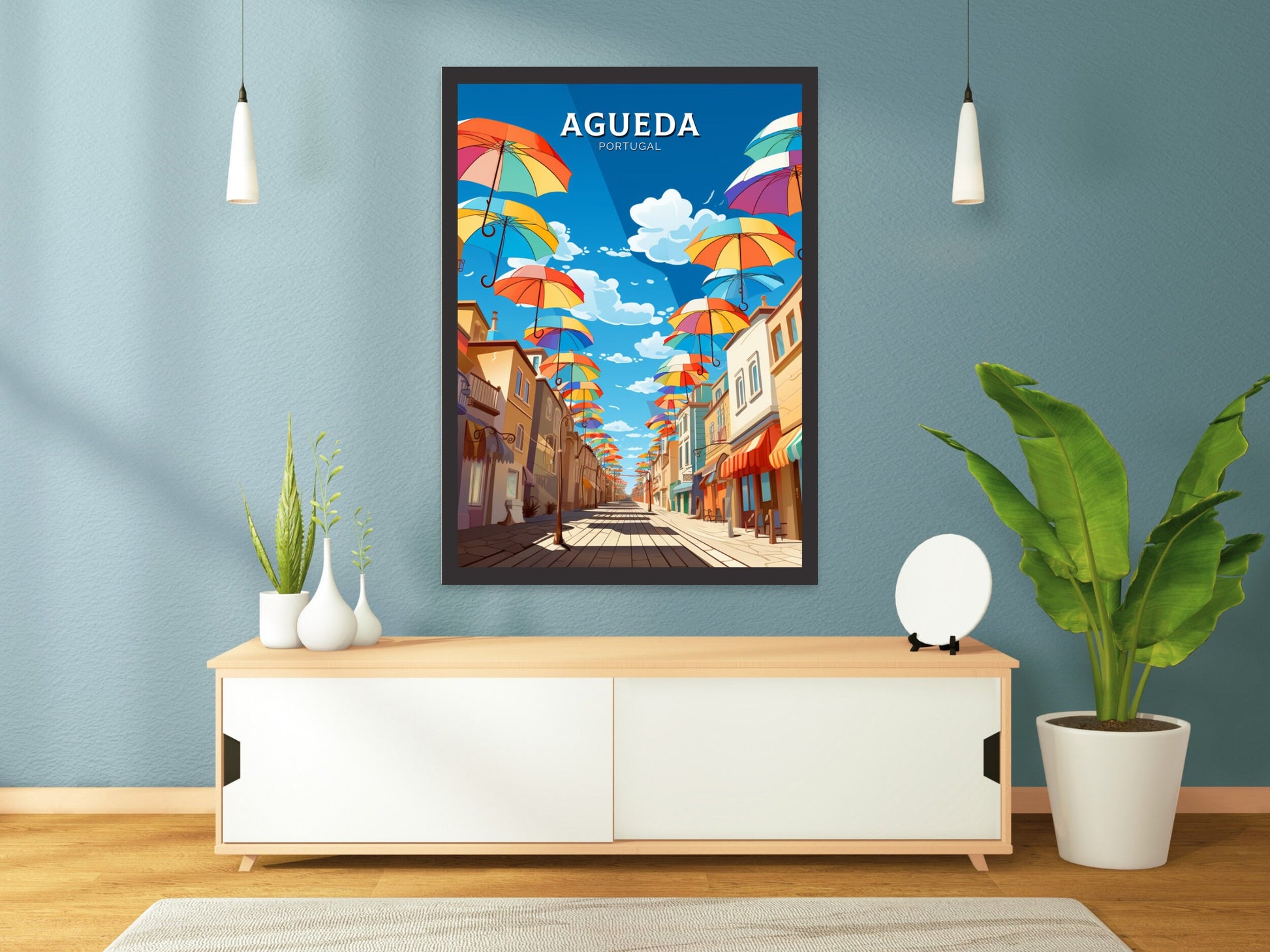 Agueda Poster | Agueda Travel Print | Agueda Illustration | Agueda Wall Art | Agueda Print | Portugal Print | Agueda Umbrellas | ID 877