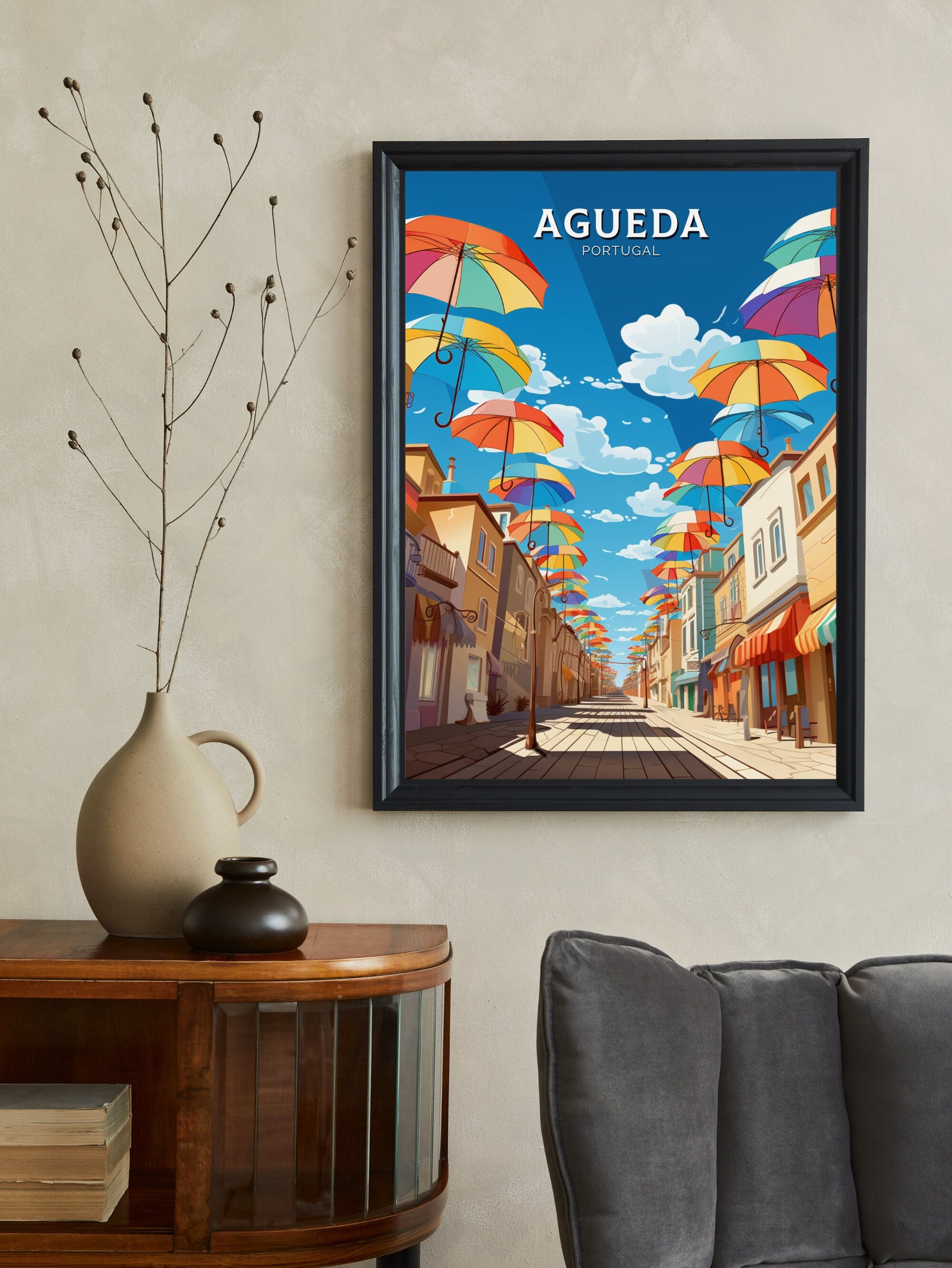 Agueda Poster | Agueda Travel Print | Agueda Illustration | Agueda Wall Art | Agueda Print | Portugal Print | Agueda Umbrellas | ID 877