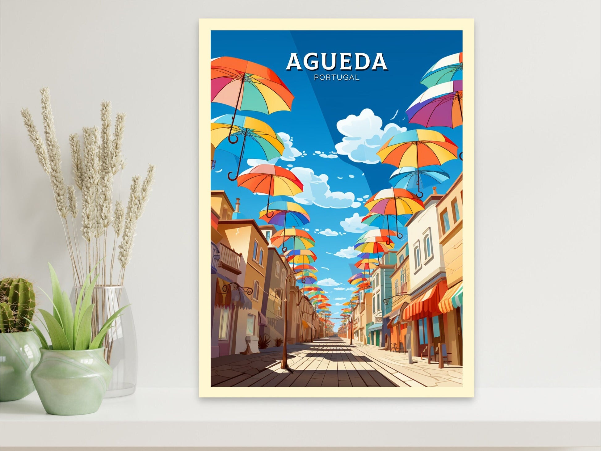 Agueda Poster | Agueda Travel Print | Agueda Illustration | Agueda Wall Art | Agueda Print | Portugal Print | Agueda Umbrellas | ID 877