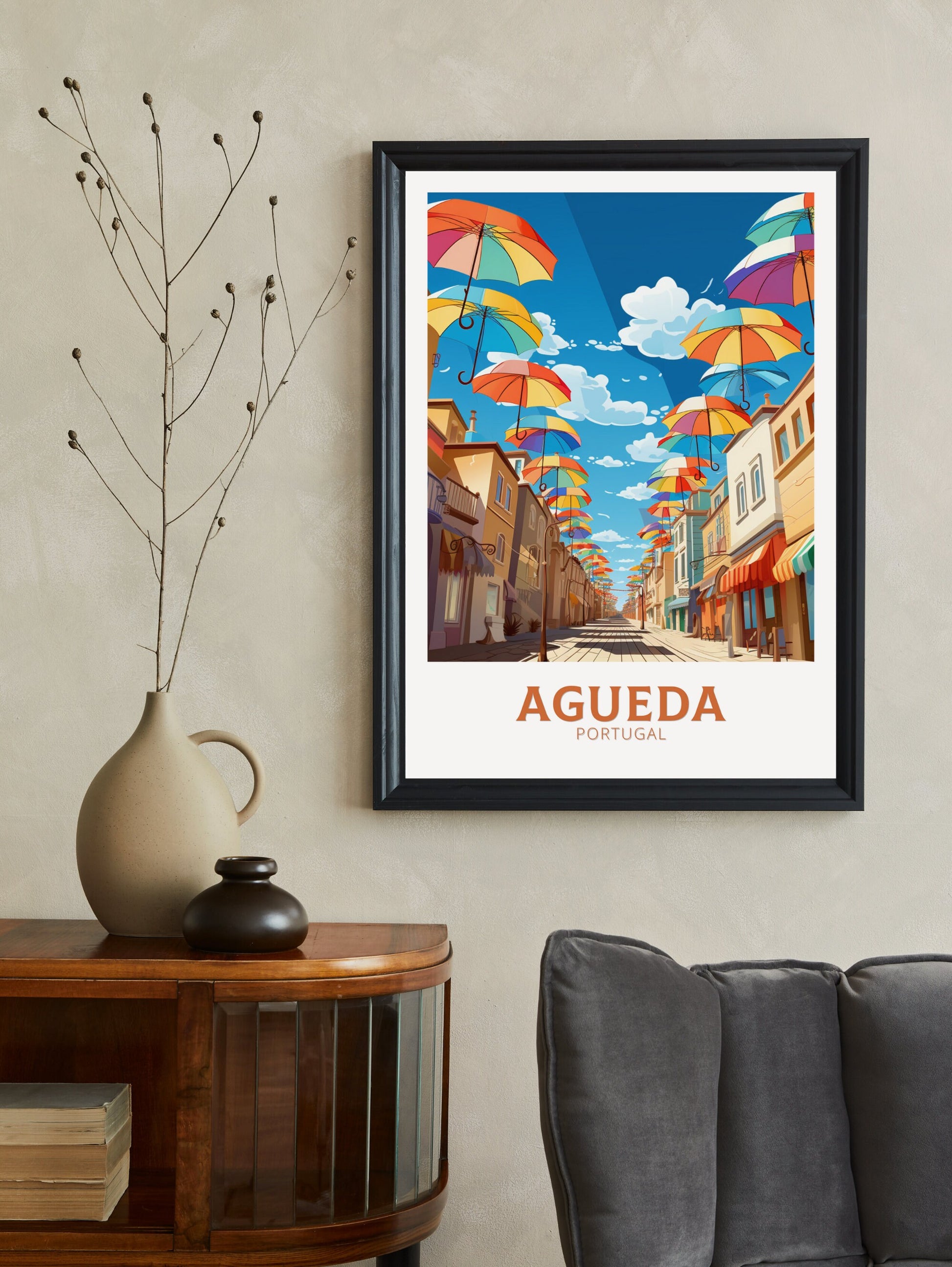 Agueda Poster | Agueda Travel Print | Agueda Illustration | Agueda Wall Art | Agueda Print | Portugal Print | Agueda Umbrellas | ID 881