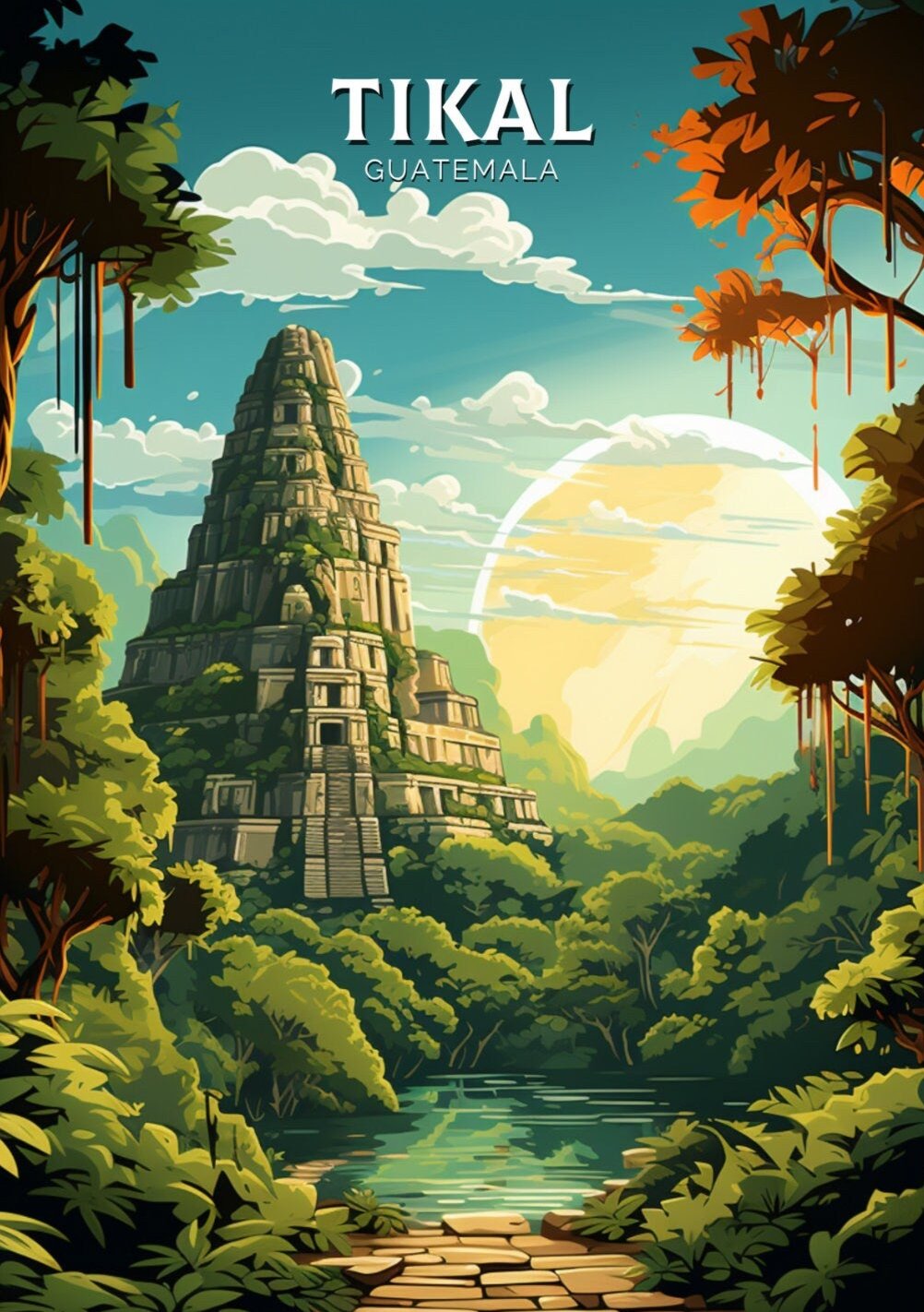 South America TIKAL TRAVEL POSTER - RETRO GUATEMALA ART
