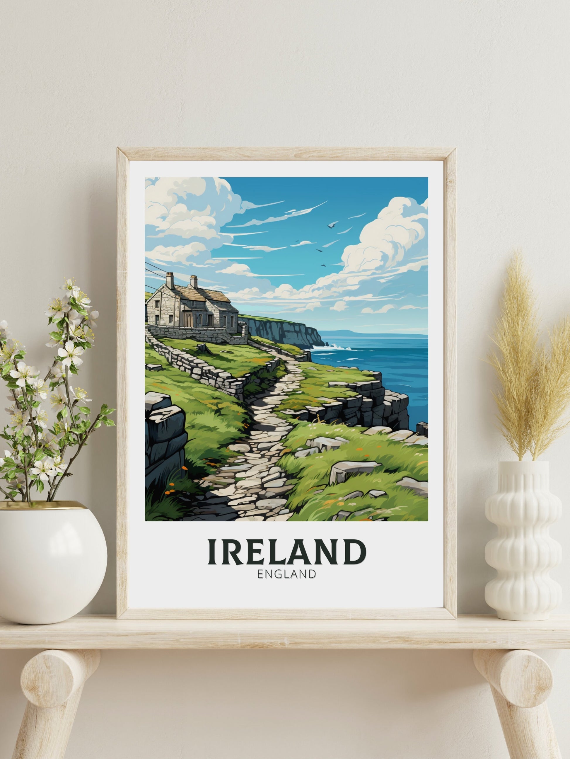 Ireland Travel Poster | Ireland Illustration | Ireland Print | Ireland Art | Emerald Isle's cliffs Art | Cliffs of Mother Print | ID 888