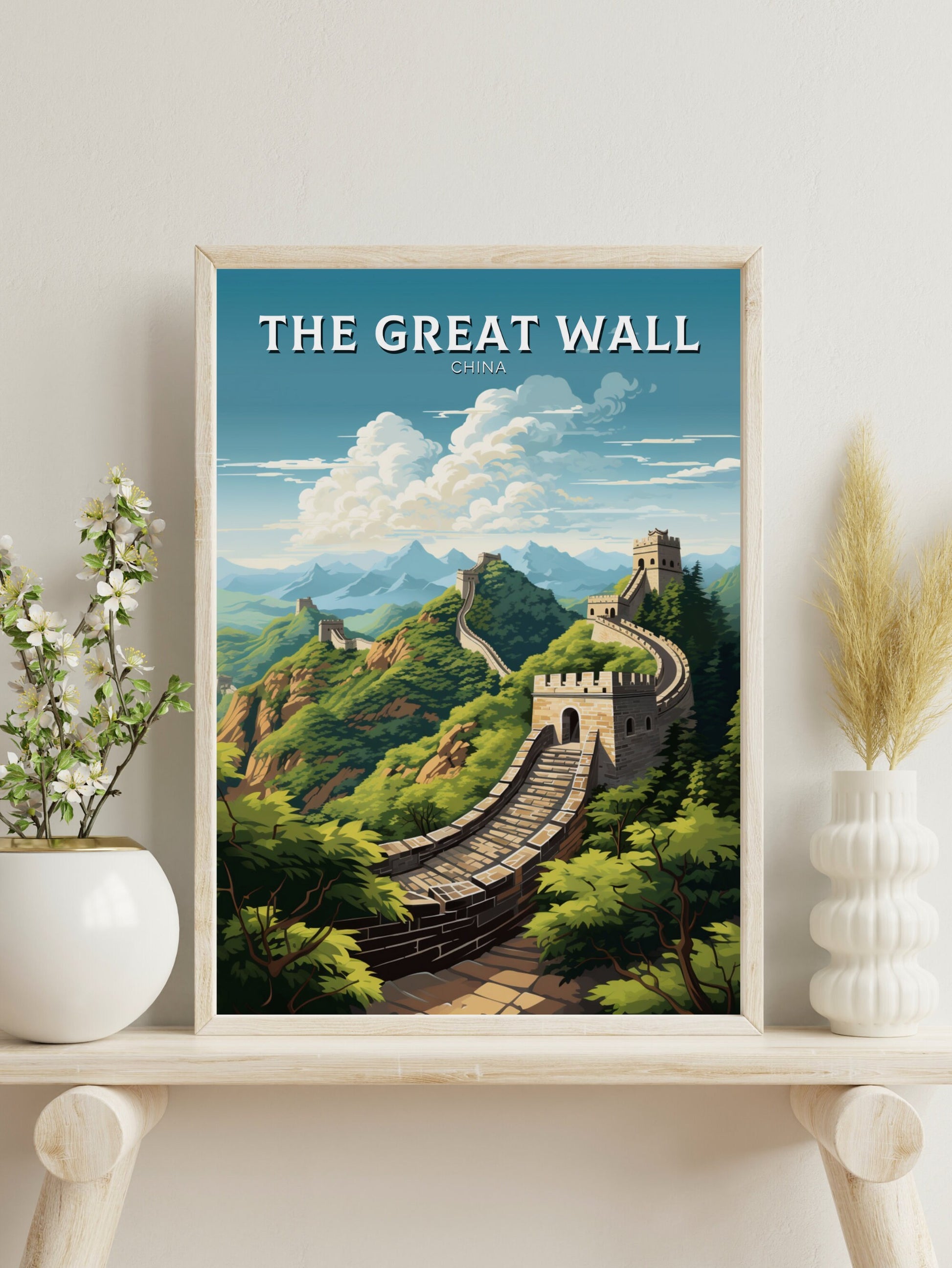 The Great Wall of China Poster | China Illustration | Travel Gifts | Seven Wonders Print | Sunset Poster | Housewarming Gift | ID 889