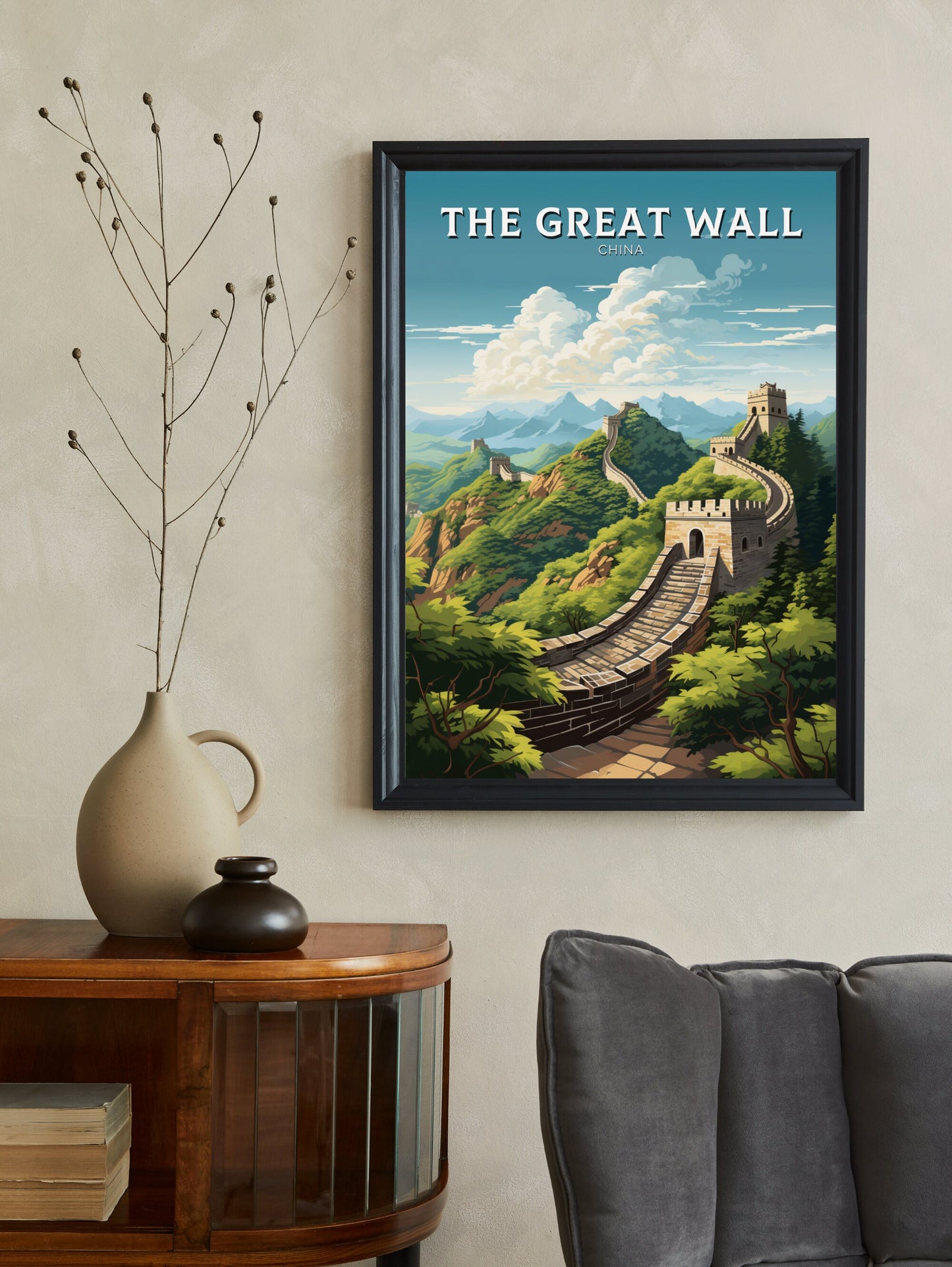 The Great Wall of China Poster | China Illustration | Travel Gifts | Seven Wonders Print | Sunset Poster | Housewarming Gift | ID 889