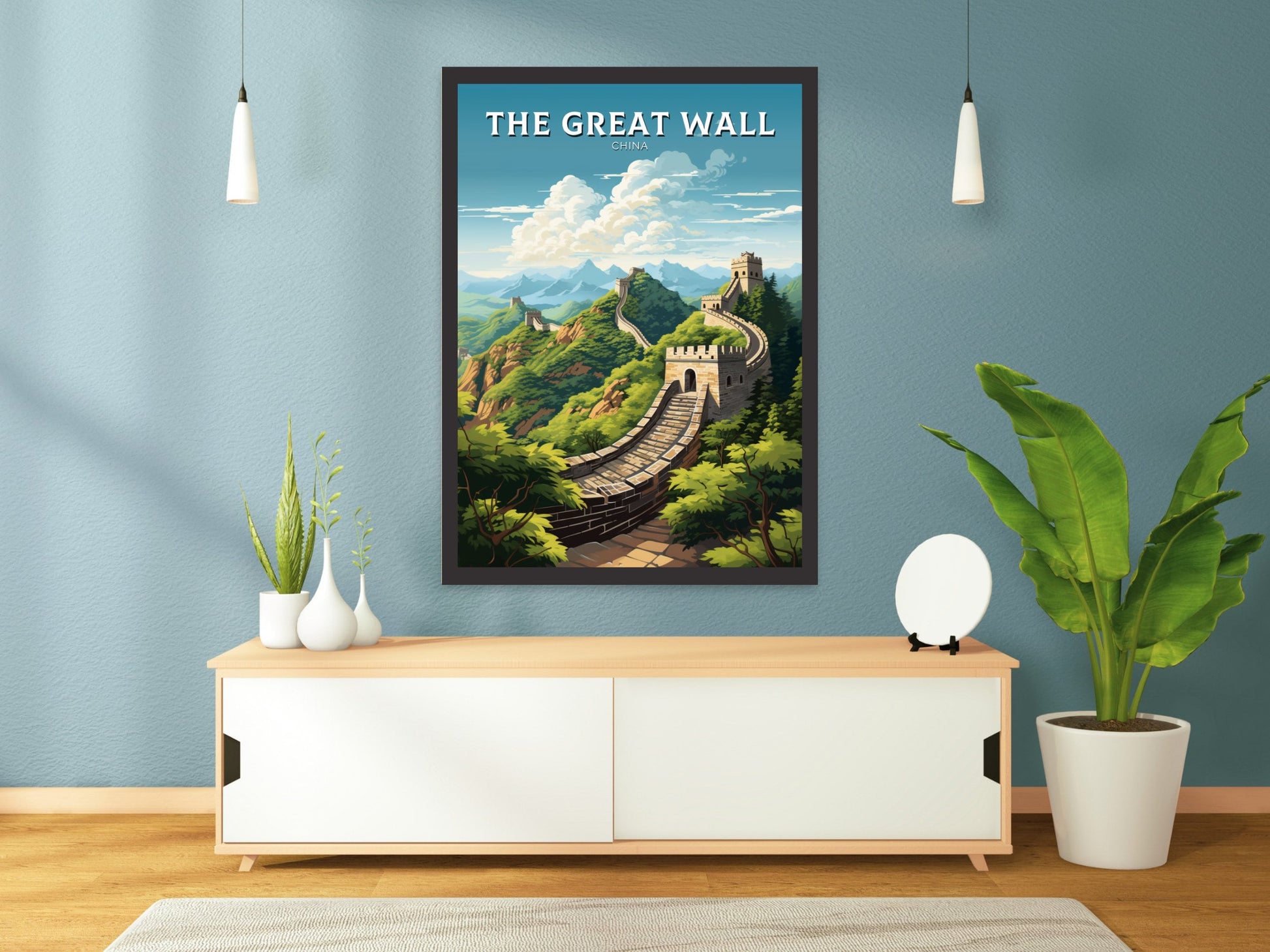 The Great Wall of China Poster | China Illustration | Travel Gifts | Seven Wonders Print | Sunset Poster | Housewarming Gift | ID 889