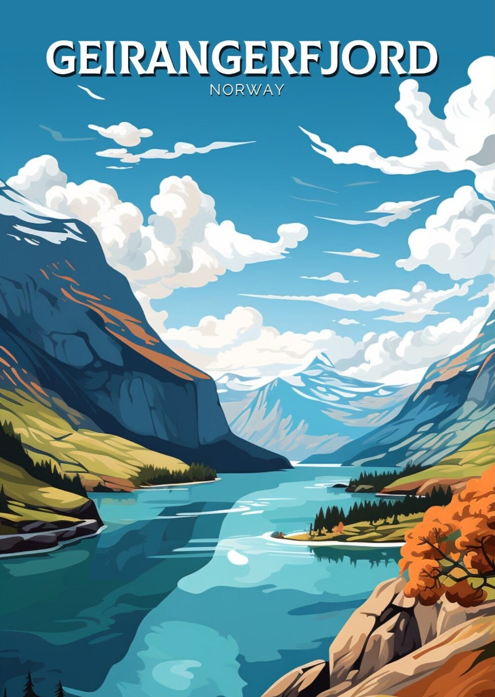 Europe THE GEIRANGERFJORD TRAVEL PRINT - NORWAY ARTWORK