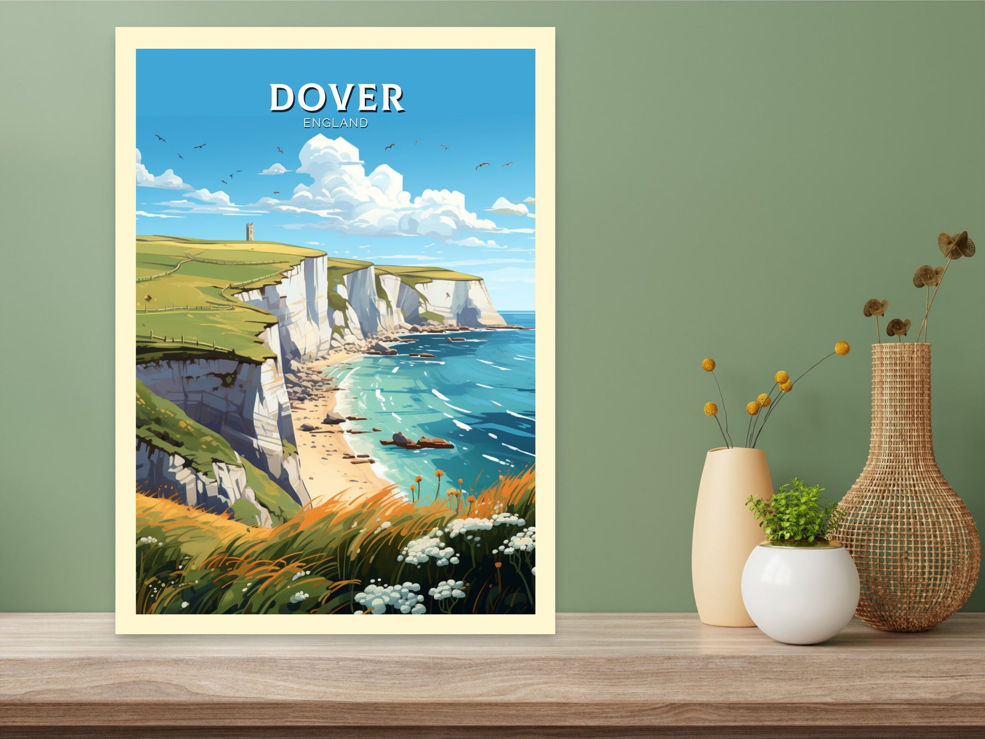 Dover Cliffs Travel Poster | Dover Cliffs Travel Print | Dover Cliffs Wall Art | England Print | England Home Decor | Travel gift | ID 891