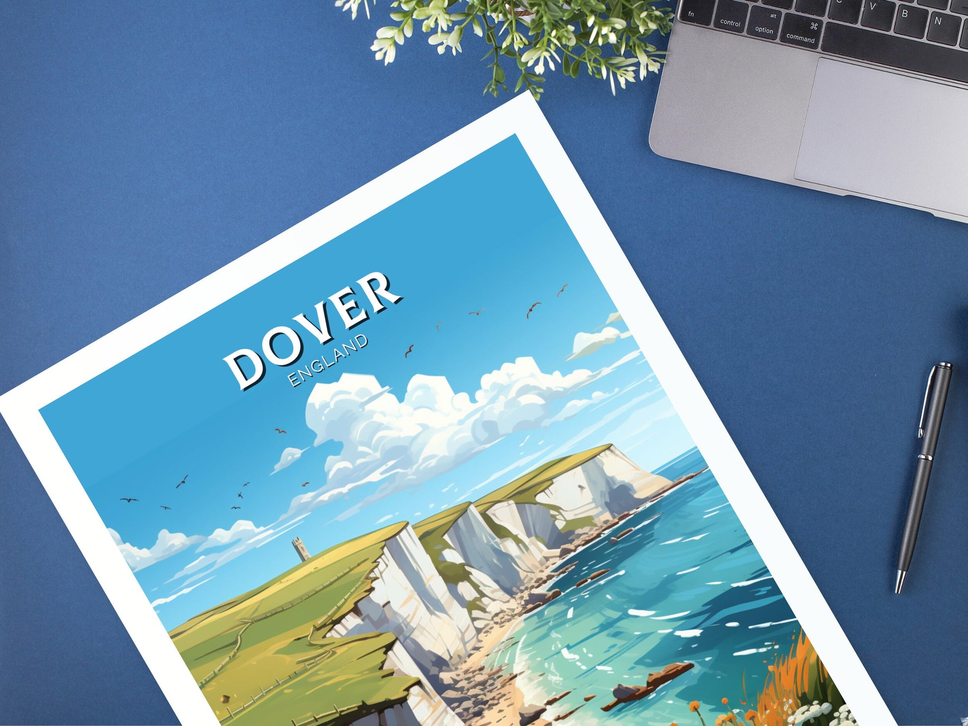 Dover Cliffs Travel Poster | Dover Cliffs Travel Print | Dover Cliffs Wall Art | England Print | England Home Decor | Travel gift | ID 891