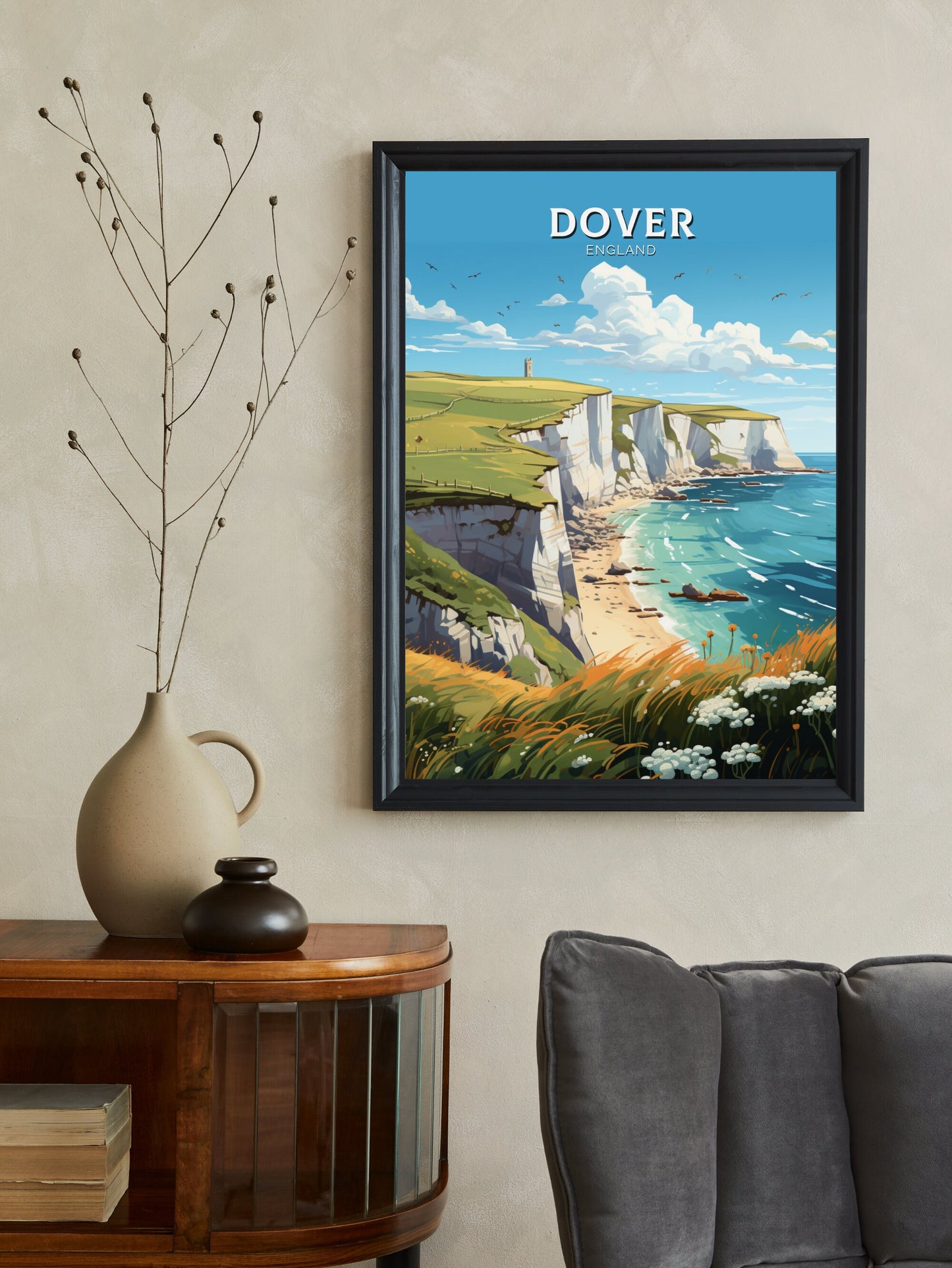 Dover Cliffs Travel Poster | Dover Cliffs Travel Print | Dover Cliffs Wall Art | England Print | England Home Decor | Travel gift | ID 891