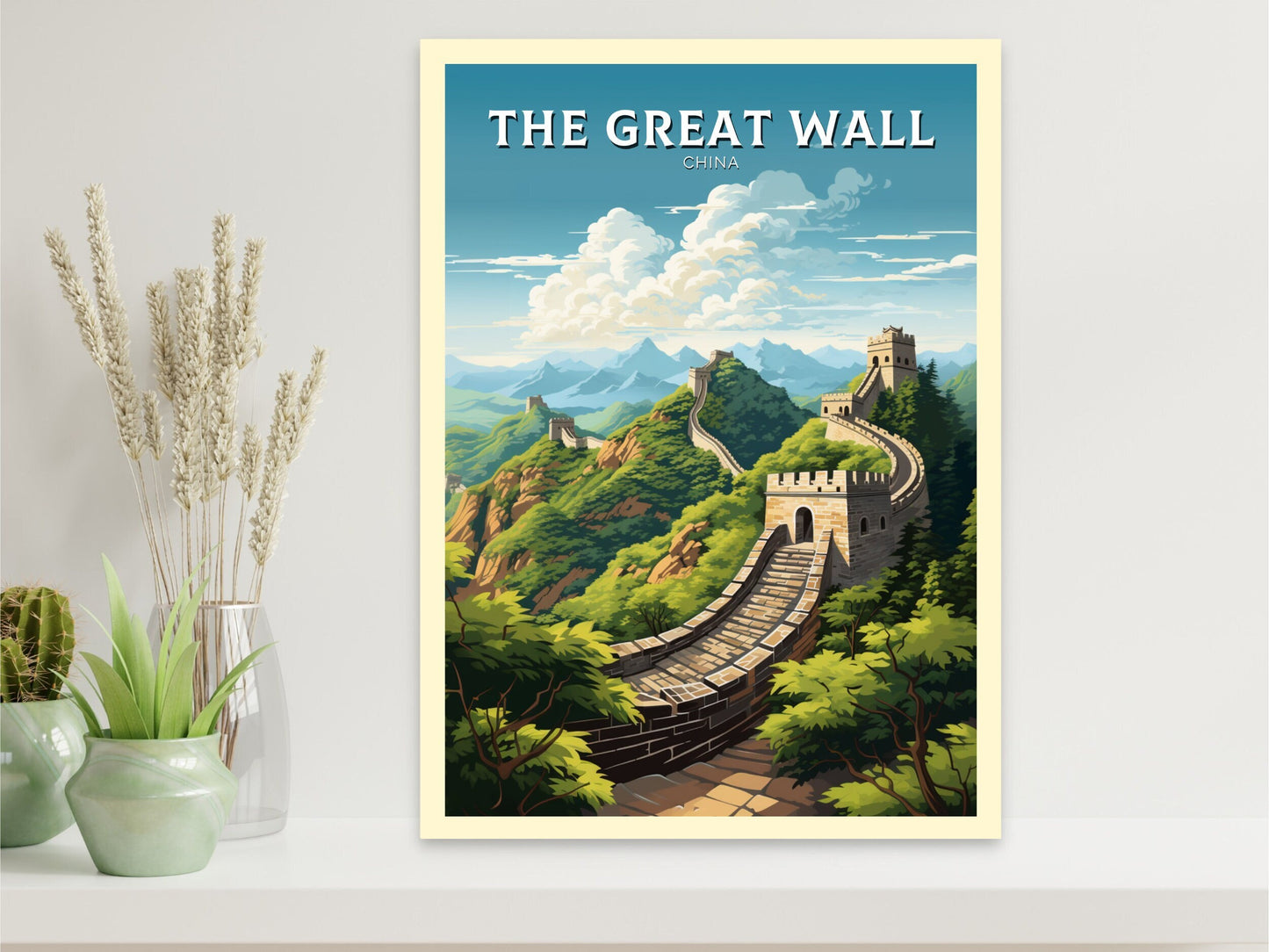 The Great Wall of China Poster | China Illustration | Travel Gifts | Seven Wonders Print | Sunset Poster | Housewarming Gift | ID 889