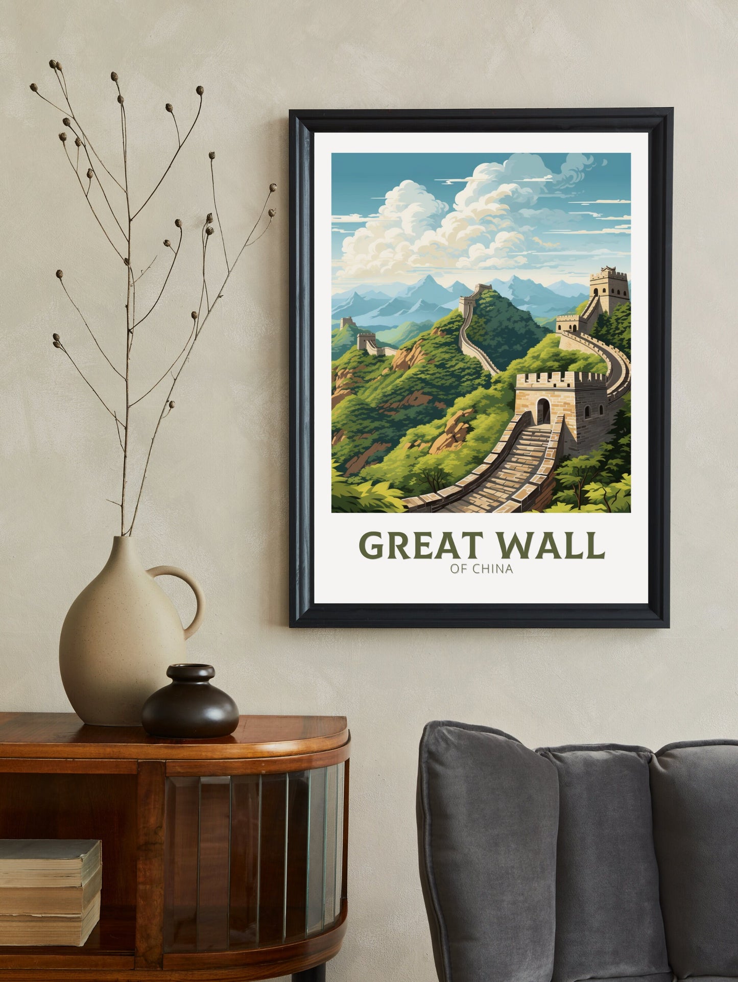 The Great Wall of China Print | China Illustration | Travel Gifts | Seven Wonders Poster | Sunset Print | Housewarming Gift | ID 896