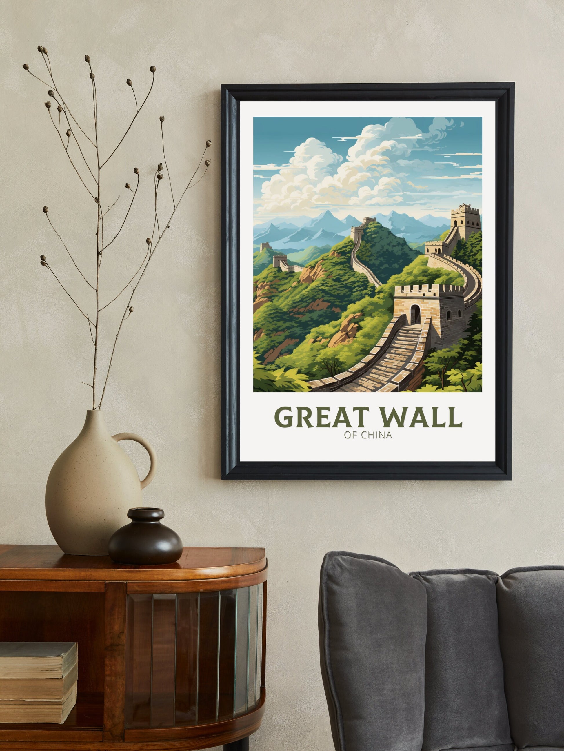 The Great Wall of China Print | China Illustration | Travel Gifts | Seven Wonders Poster | Sunset Print | Housewarming Gift | ID 896