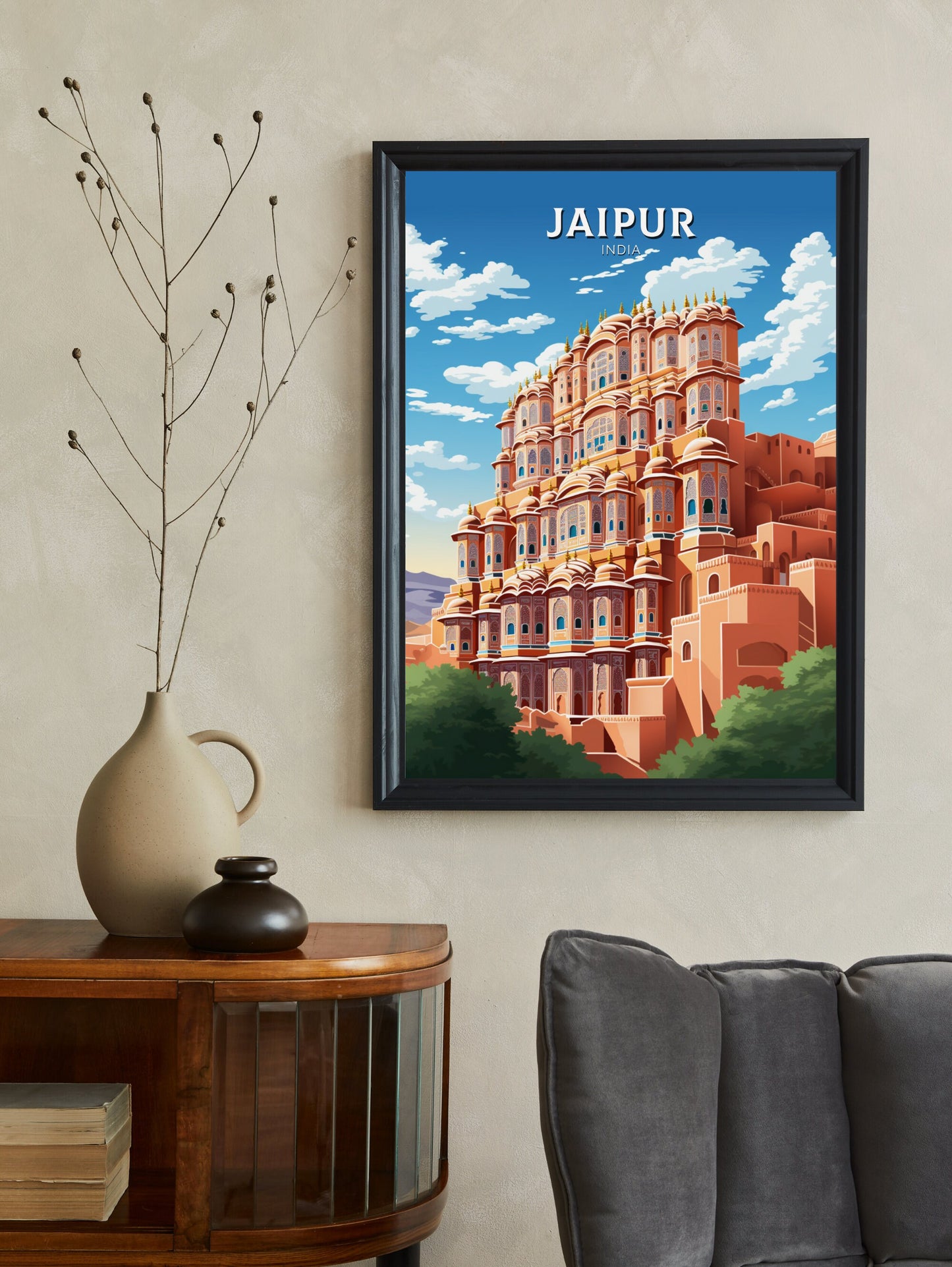 Jaipur Travel Print | Jaipur Illustration | Jaipur Wall Art | India Print | Hawa Mahal Print| Hawa Mahal Painting | Jaipur Poster | ID 899