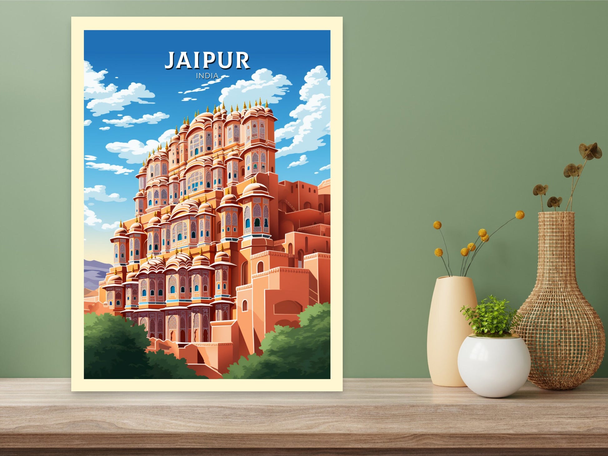 Jaipur Travel Print | Jaipur Illustration | Jaipur Wall Art | India Print | Hawa Mahal Print| Hawa Mahal Painting | Jaipur Poster | ID 899