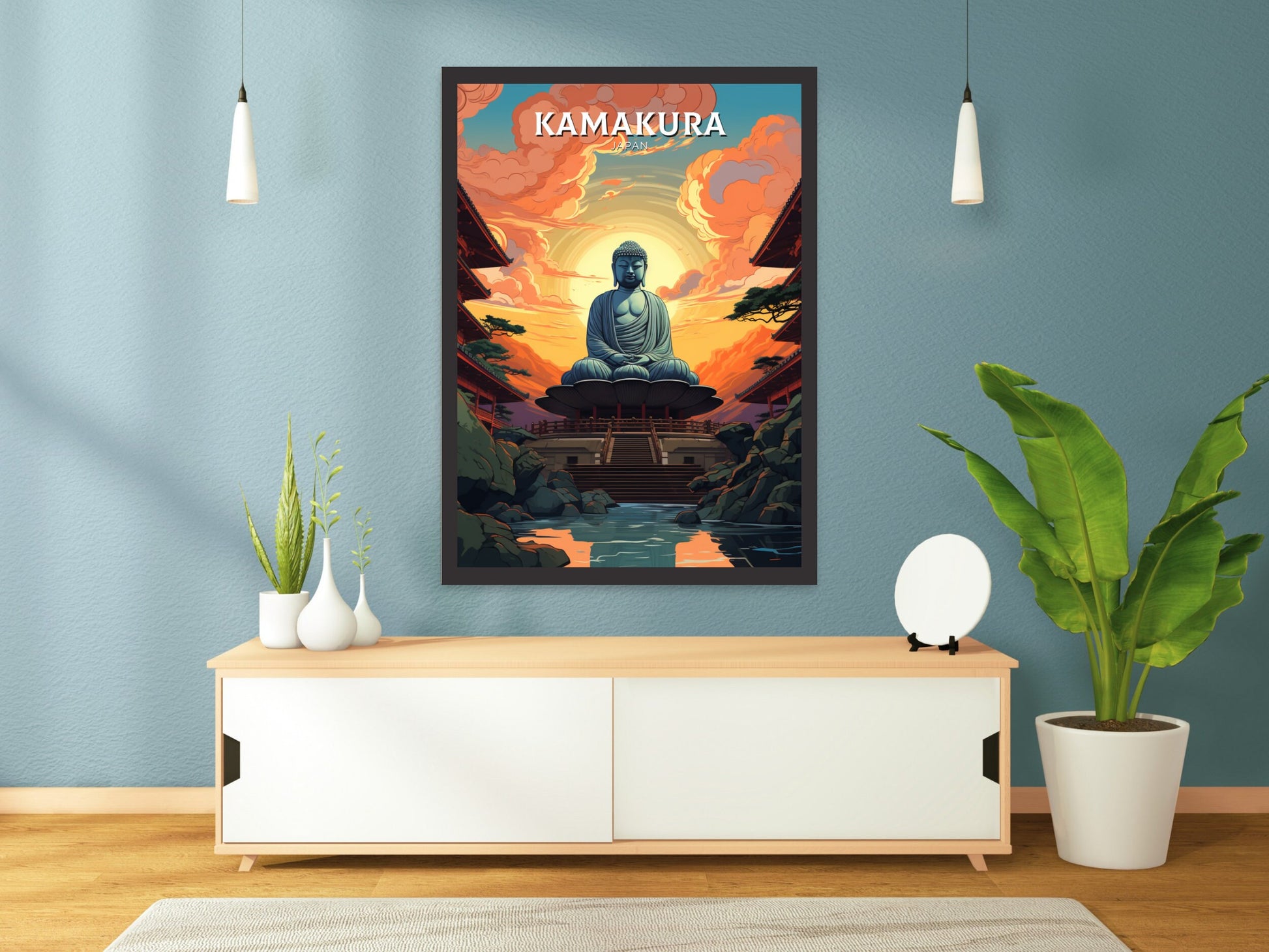 Kamakura Print | Kamakura Illustration | Japan Poster | Japan Print | Kamakura Poster | Kamakura Wall Art | Great Buddha Poster | ID 900