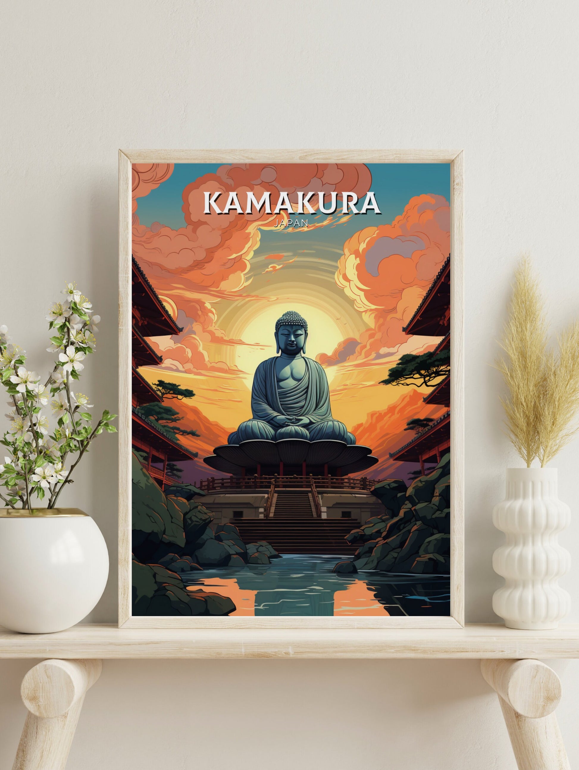 Kamakura Print | Kamakura Illustration | Japan Poster | Japan Print | Kamakura Poster | Kamakura Wall Art | Great Buddha Poster | ID 900