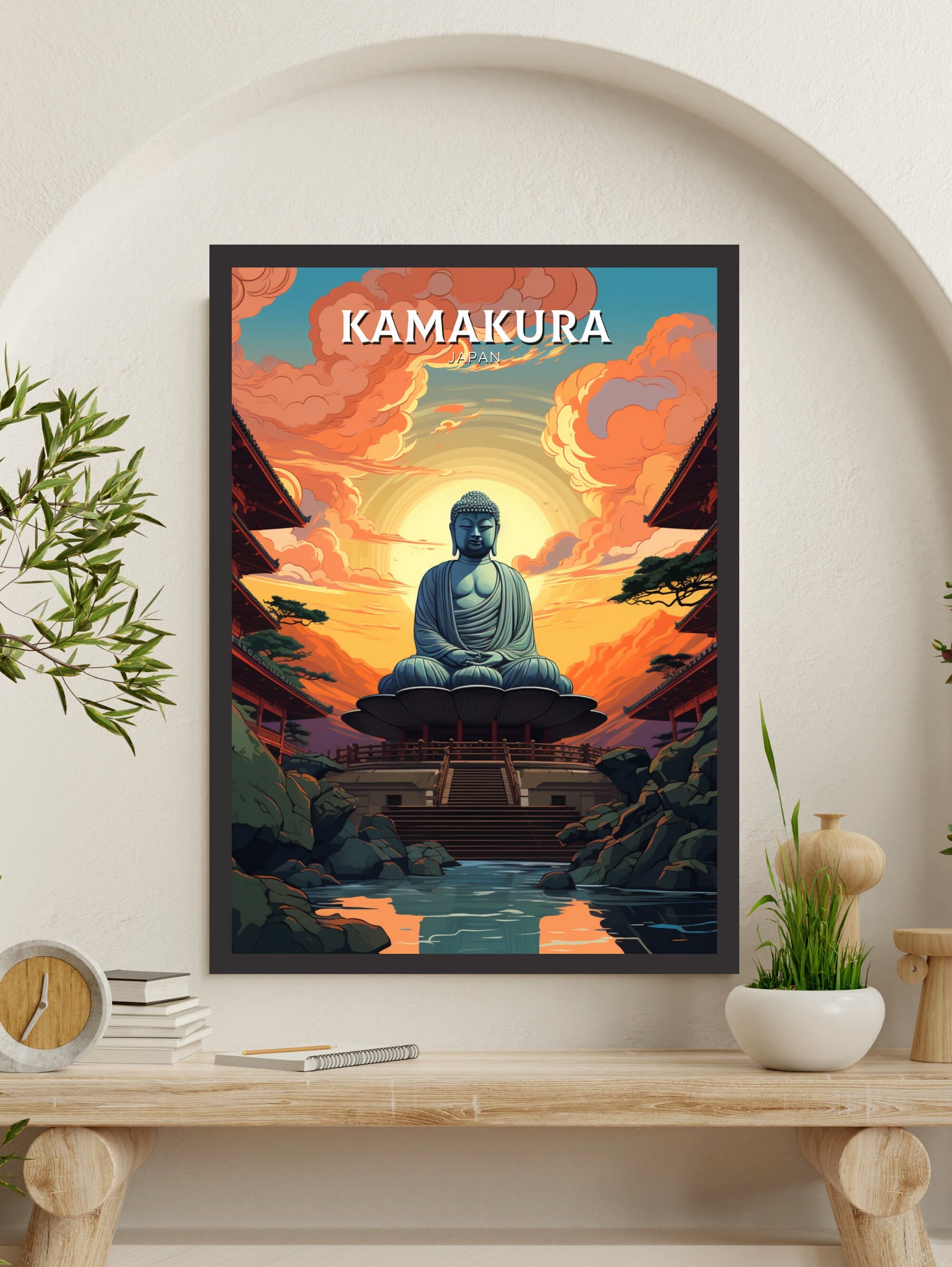 Kamakura Print | Kamakura Illustration | Japan Poster | Japan Print | Kamakura Poster | Kamakura Wall Art | Great Buddha Poster | ID 900