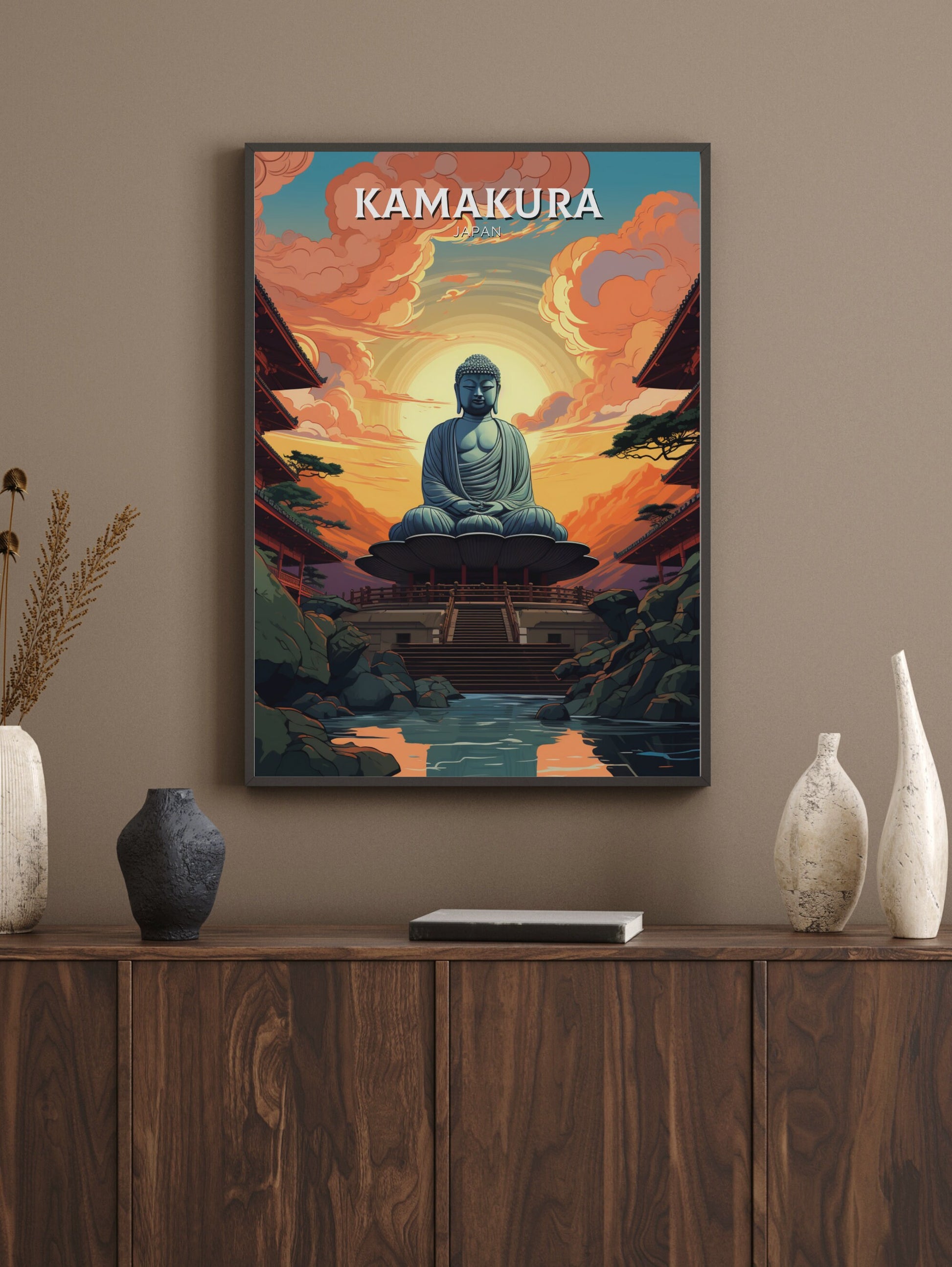 Kamakura Print | Kamakura Illustration | Japan Poster | Japan Print | Kamakura Poster | Kamakura Wall Art | Great Buddha Poster | ID 900