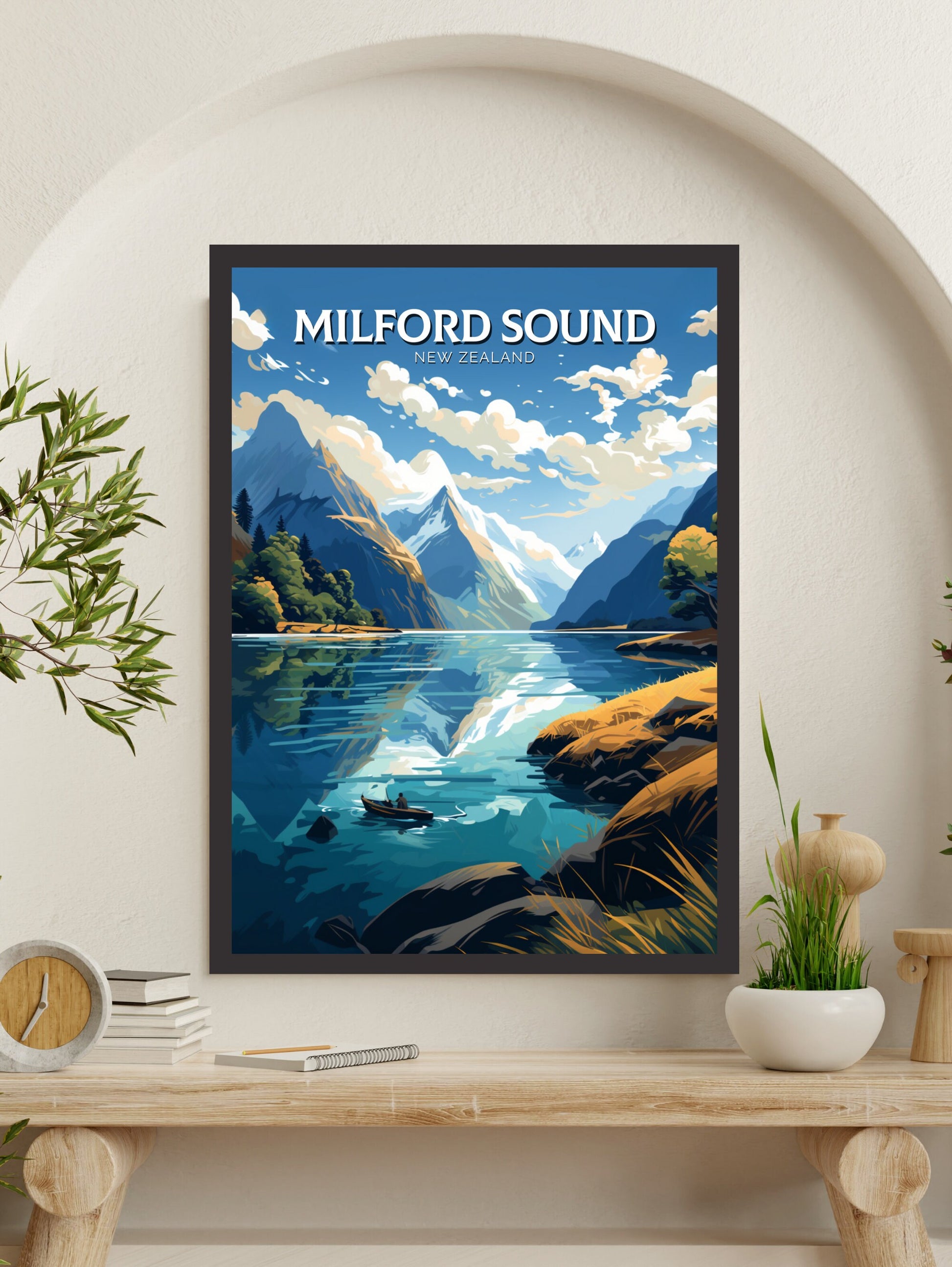 Milford Sound fjord Poster | Milford Print | Milford Art | New Zealand Print | Milford Poster I Milford Sound fjord Poster I ID 901