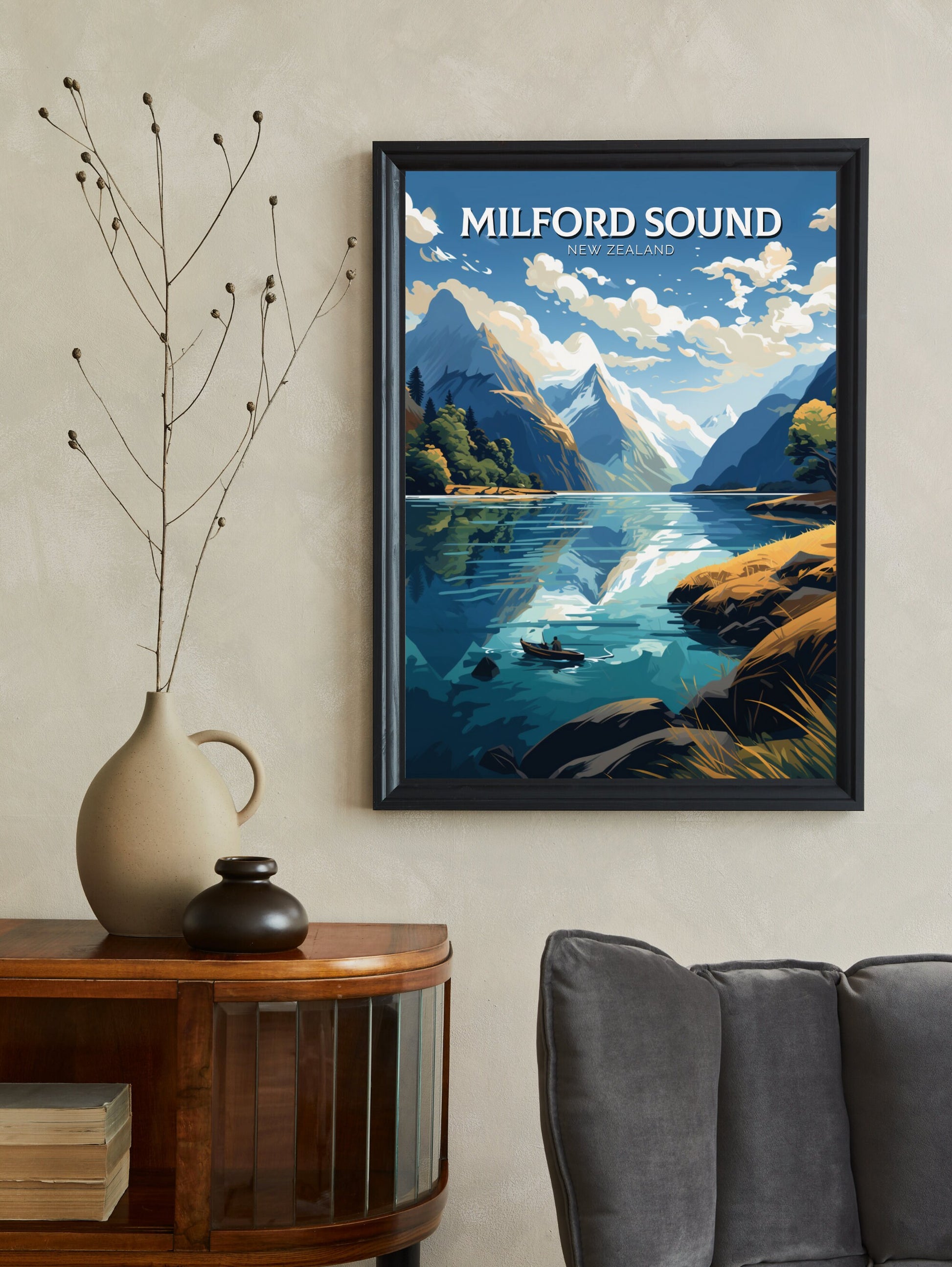 Milford Sound fjord Poster | Milford Print | Milford Art | New Zealand Print | Milford Poster I Milford Sound fjord Poster I ID 901