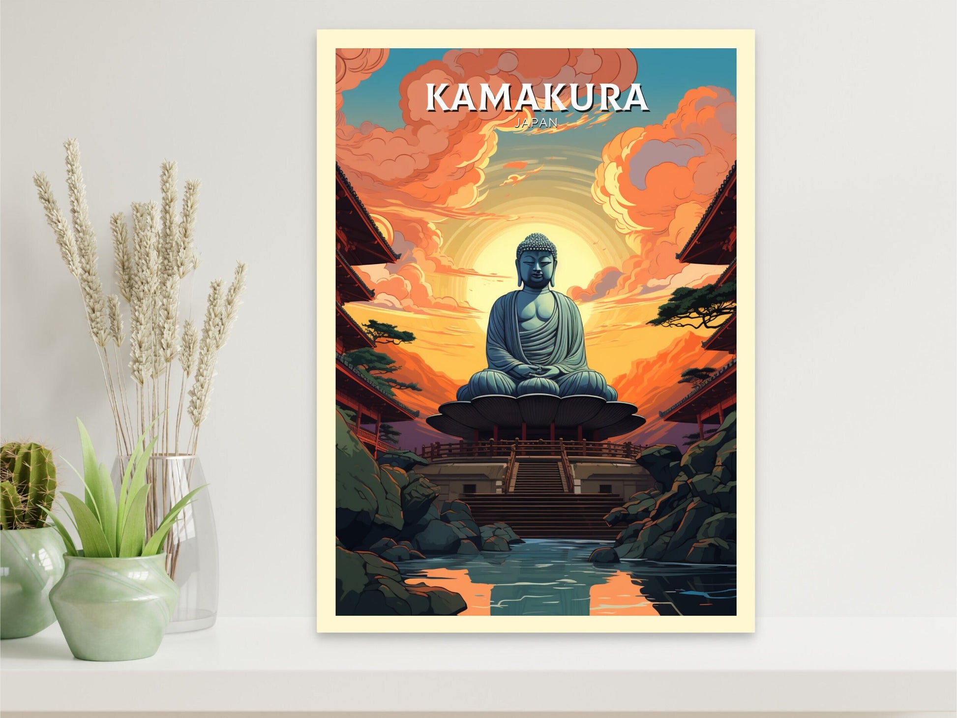 Kamakura Print | Kamakura Illustration | Japan Poster | Japan Print | Kamakura Poster | Kamakura Wall Art | Great Buddha Poster | ID 900