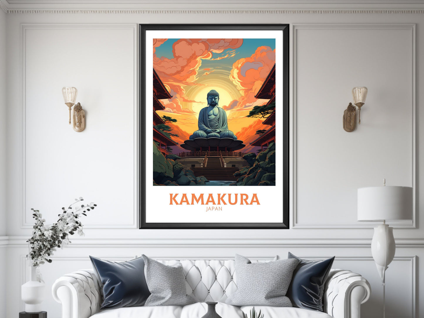 Kamakura Poster | Kamakura Illustration | Japan Poster | Japan Print | Kamakura Print | Kamakura Wall Art | Great Buddha Poster | ID 905