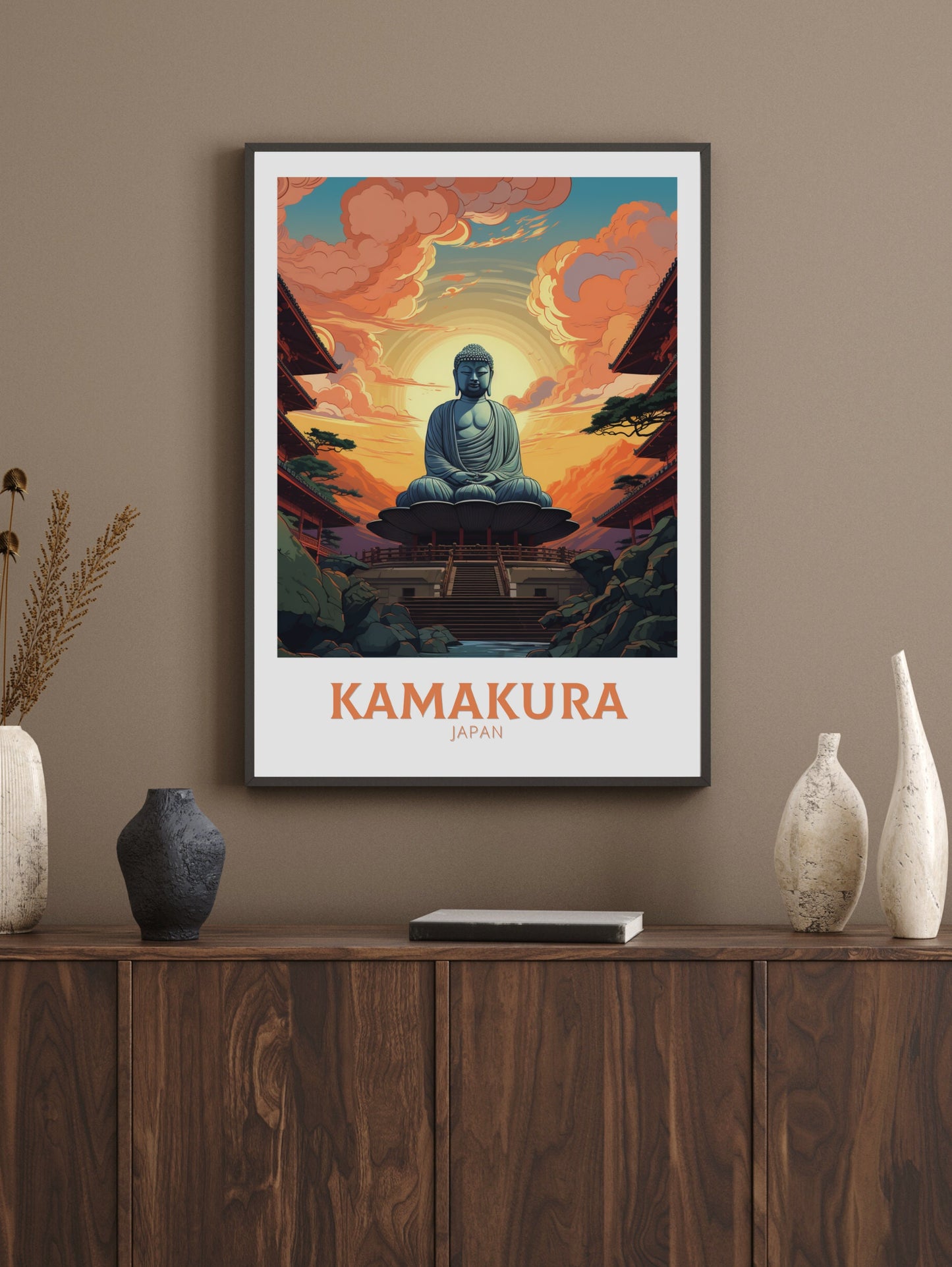 Kamakura Poster | Kamakura Illustration | Japan Poster | Japan Print | Kamakura Print | Kamakura Wall Art | Great Buddha Poster | ID 905