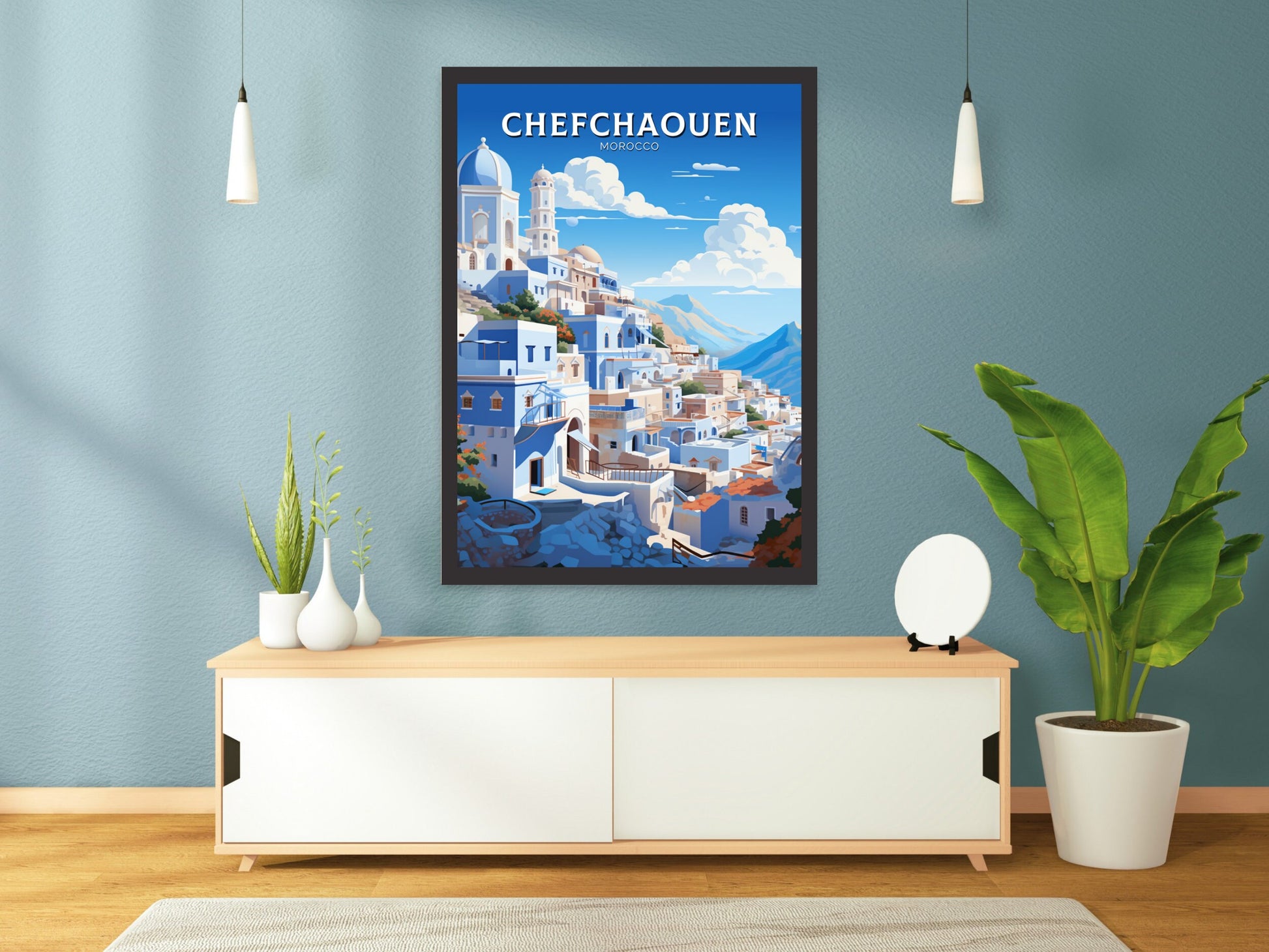 Morocco Travel Poster | Chefchaouen Illustration | Blue City Poster | Chefchaouen Print | Blue City Home Décor | Morocco Poster | ID 908