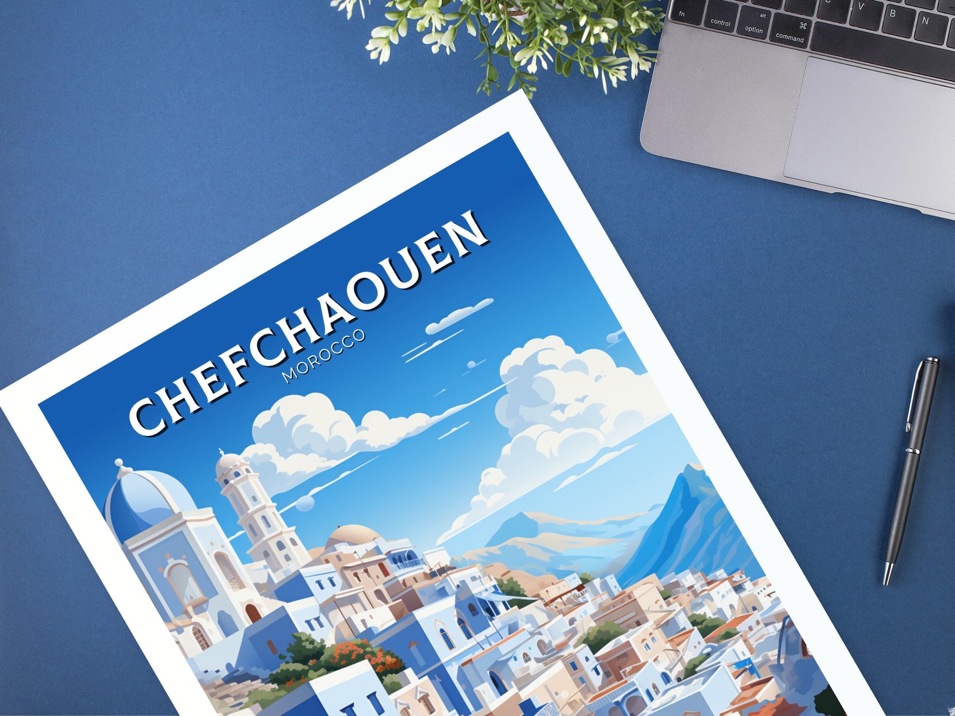 Morocco Travel Poster | Chefchaouen Illustration | Blue City Poster | Chefchaouen Print | Blue City Home Décor | Morocco Poster | ID 908