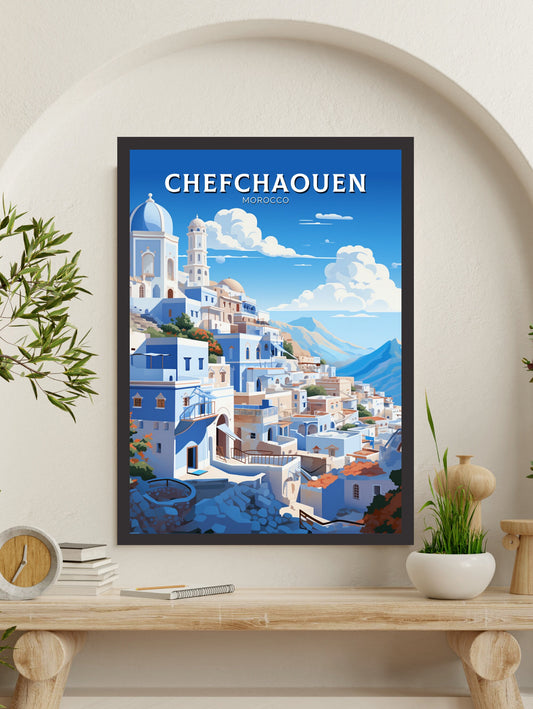 Morocco Travel Poster | Chefchaouen Illustration | Blue City Poster | Chefchaouen Print | Blue City Home Décor | Morocco Poster | ID 908
