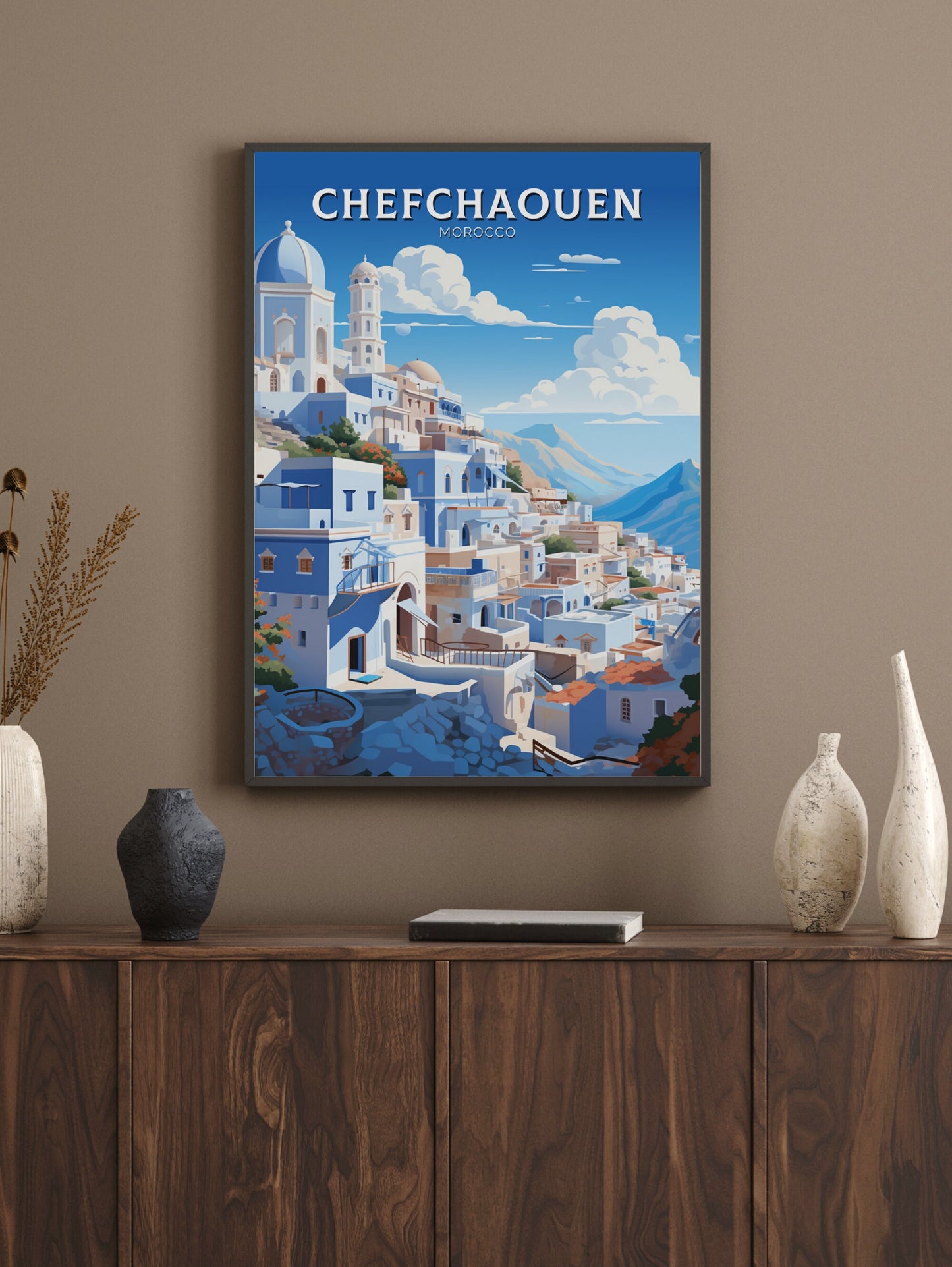 Morocco Travel Poster | Chefchaouen Illustration | Blue City Poster | Chefchaouen Print | Blue City Home Décor | Morocco Poster | ID 908