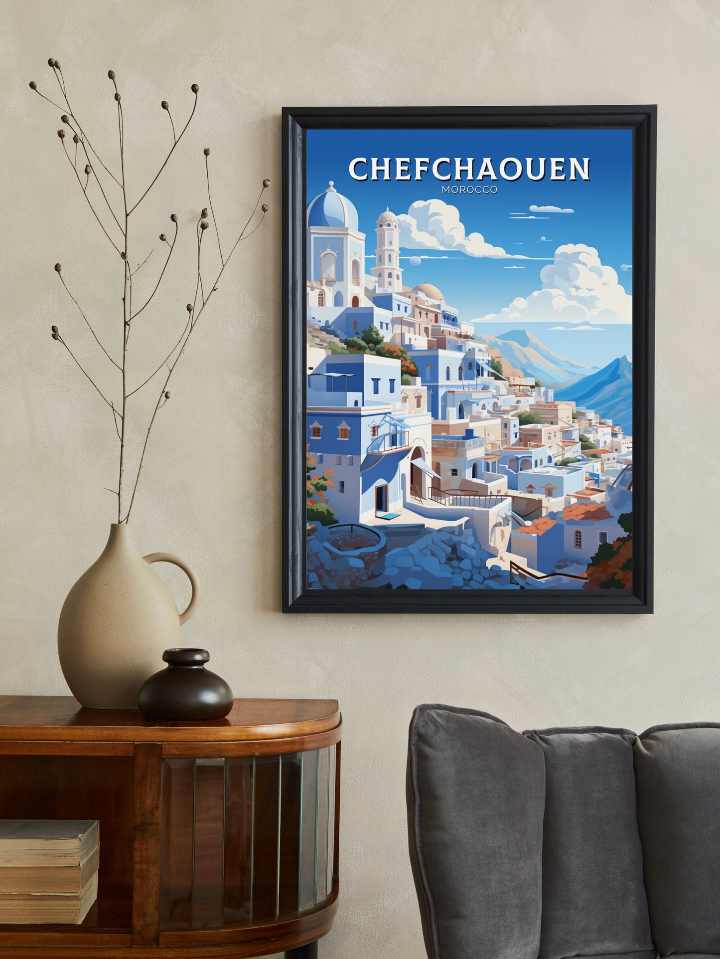 Morocco Travel Poster | Chefchaouen Illustration | Blue City Poster | Chefchaouen Print | Blue City Home Décor | Morocco Poster | ID 908