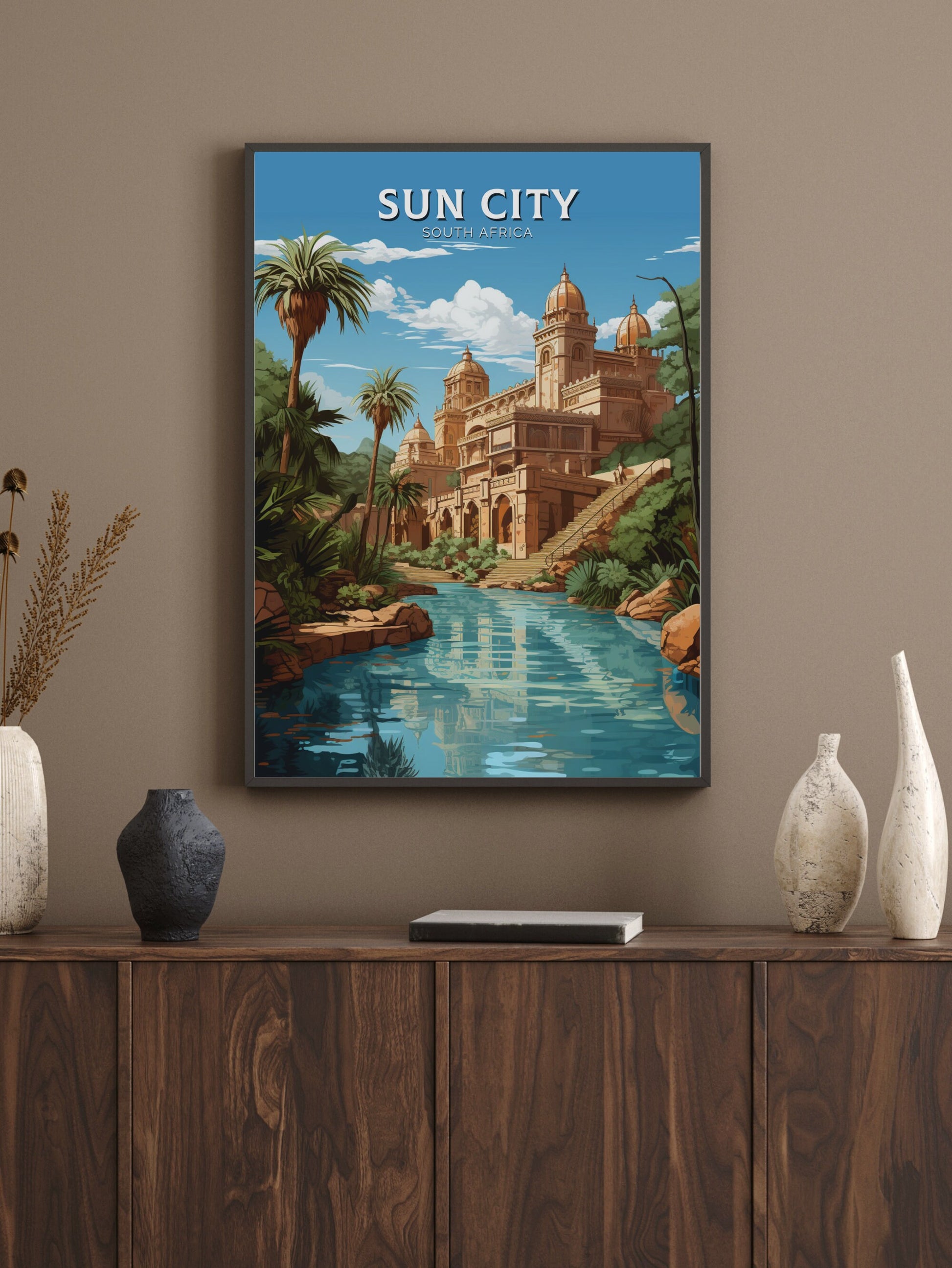 Sun City Poster | Lost City Travel Poster | Sun City Travel Print | South Africa Wall Art | Africa Poster | Sun City Travel Print | ID 909