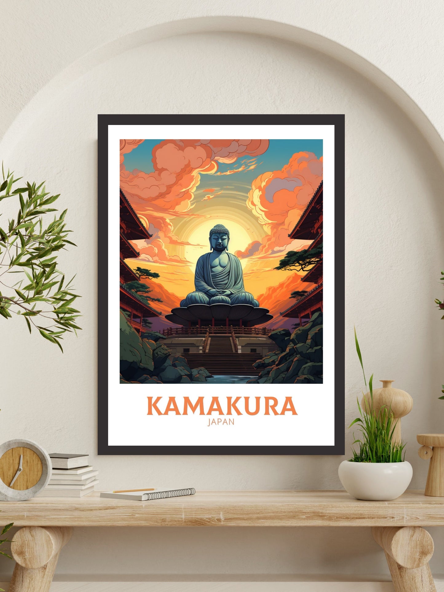 Kamakura Poster | Kamakura Illustration | Japan Poster | Japan Print | Kamakura Print | Kamakura Wall Art | Great Buddha Poster | ID 905