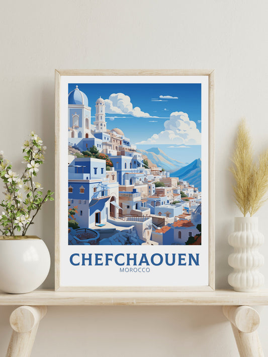 Morocco Travel Print | Chefchaouen Illustration | Blue City Print | Chefchaouen Print | Blue City Home Décor | Morocco Poster | ID 913