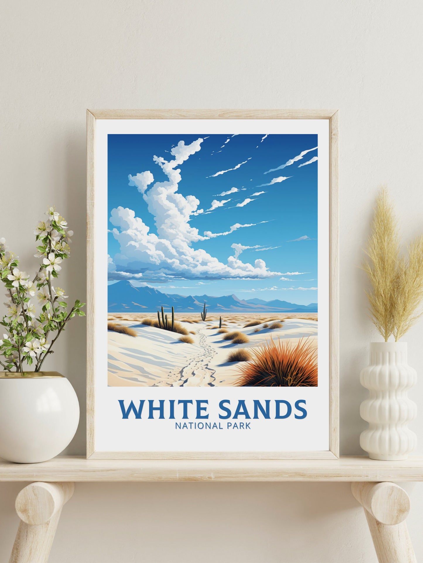 White Sands National Park Poster | White Sands National Park Print | New Mexico Design | White Sands Wall Art | New Mexico Painting | ID 916