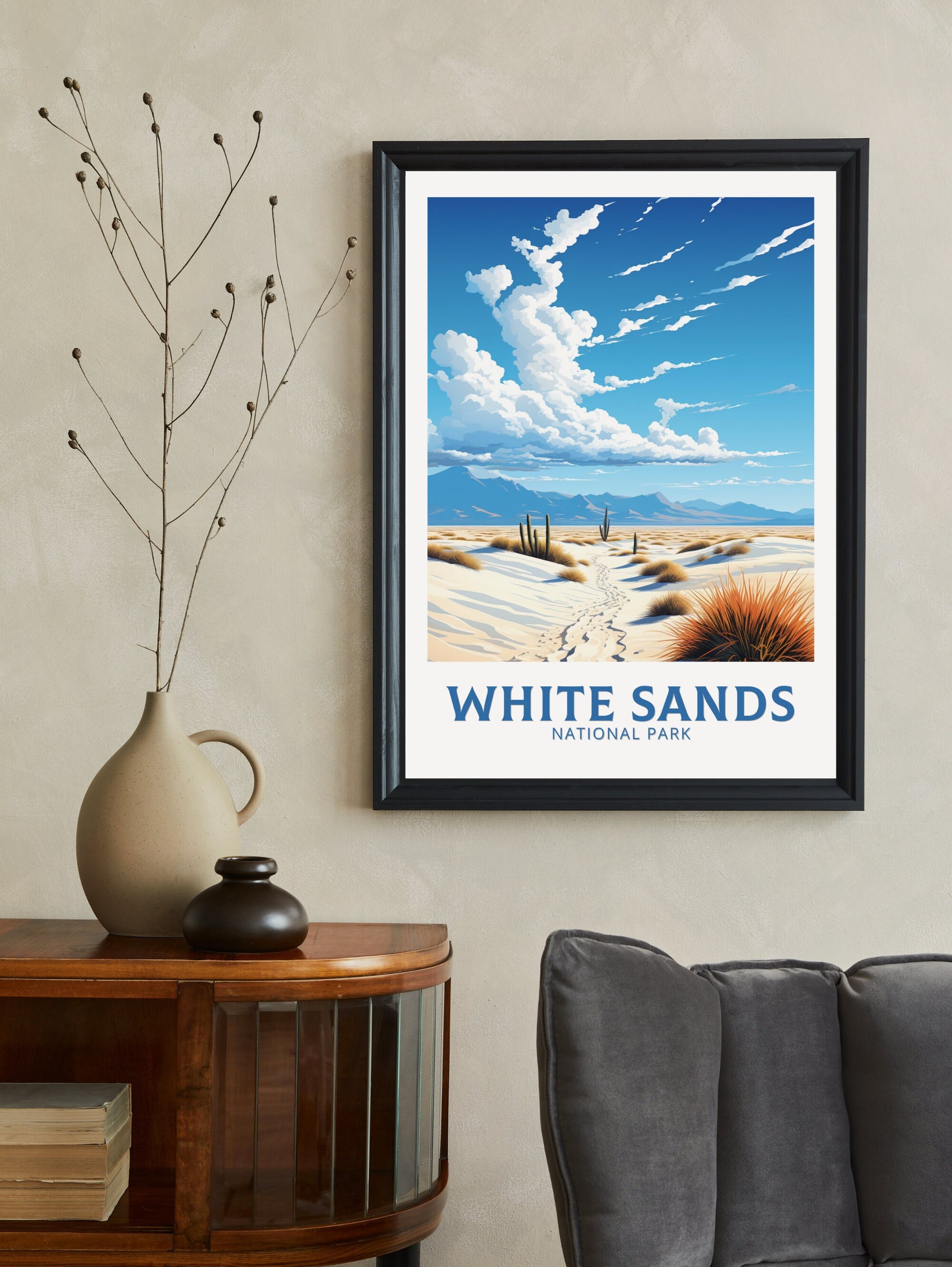 White Sands National Park Poster | White Sands National Park Print | New Mexico Design | White Sands Wall Art | New Mexico Painting | ID 916