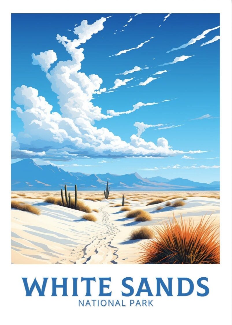 North AmericaWHITE SANDS TRAVEL POSTER - RETRO DESERT ART